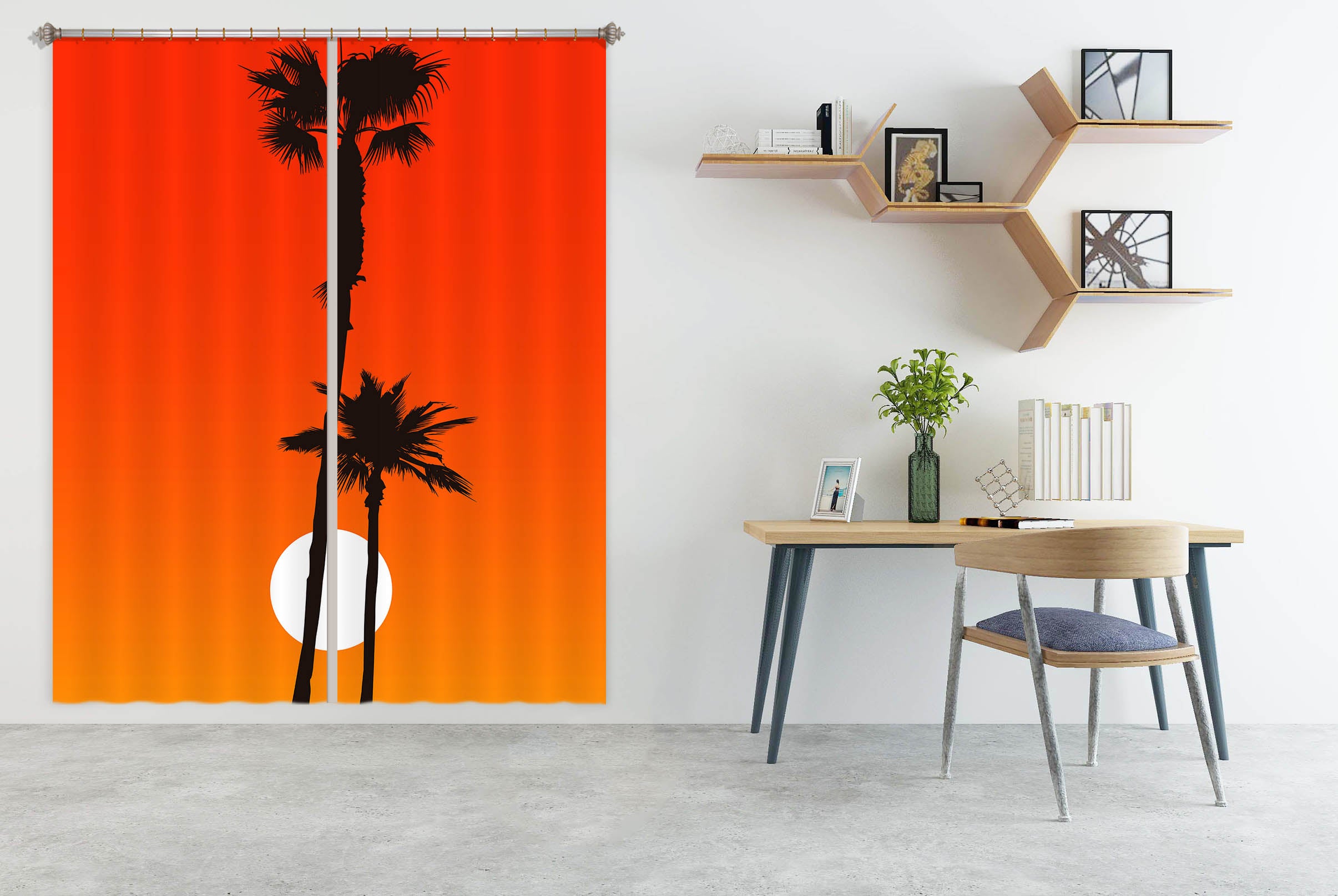3D Red Sun Tree 1095 Boris Draschoff Curtain Curtains Drapes