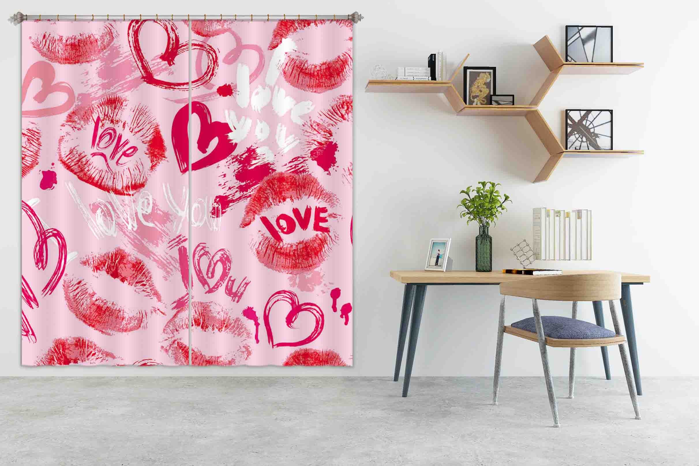 3D Red Love 870 Curtains Drapes