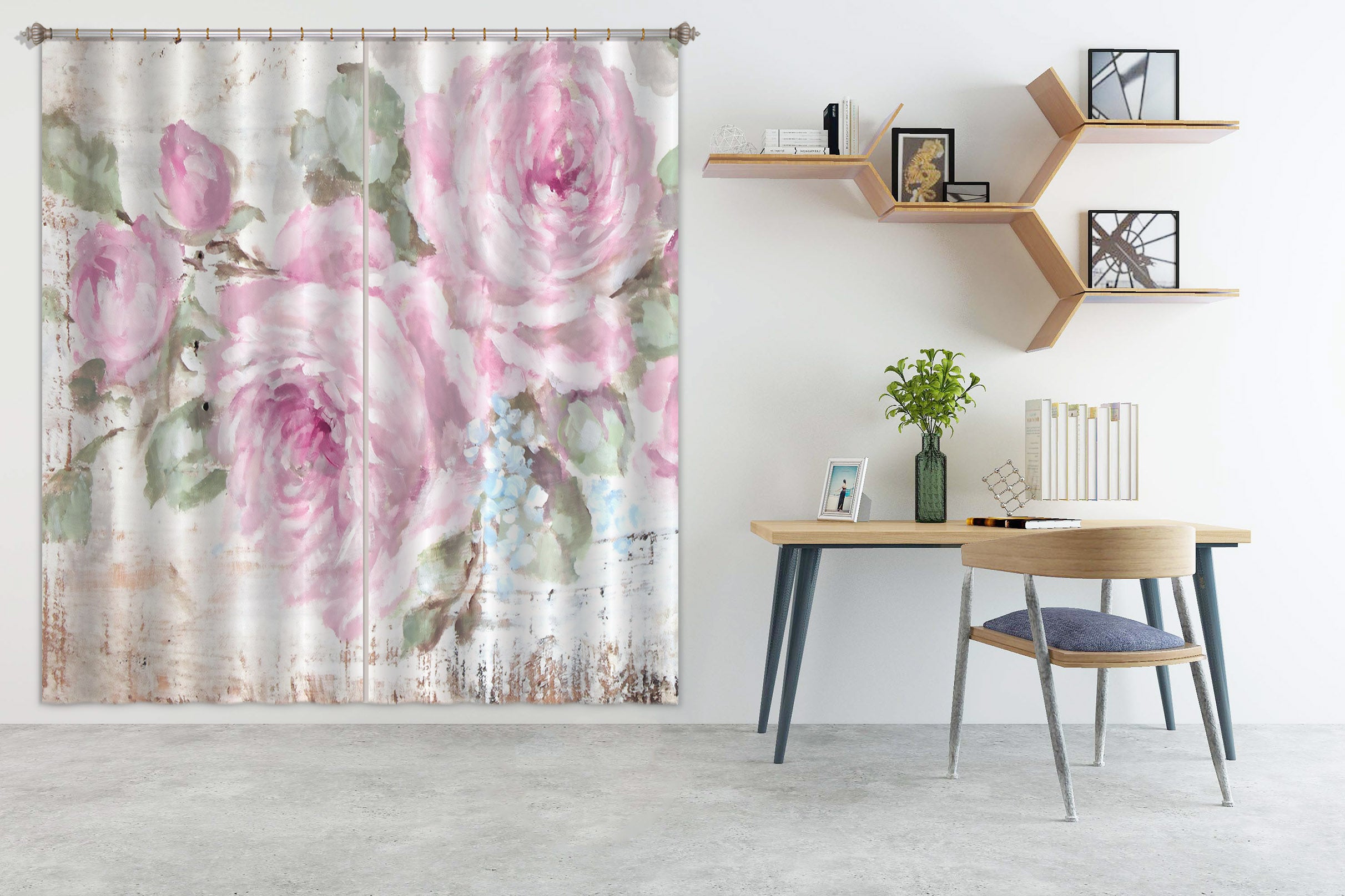 3D Pink Flowers 3042 Debi Coules Curtain Curtains Drapes