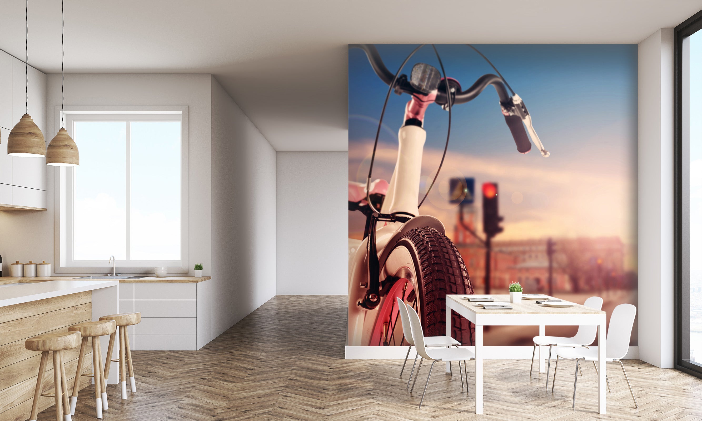 3D Red Light Bicycle 009 Vehicle Wall Murals