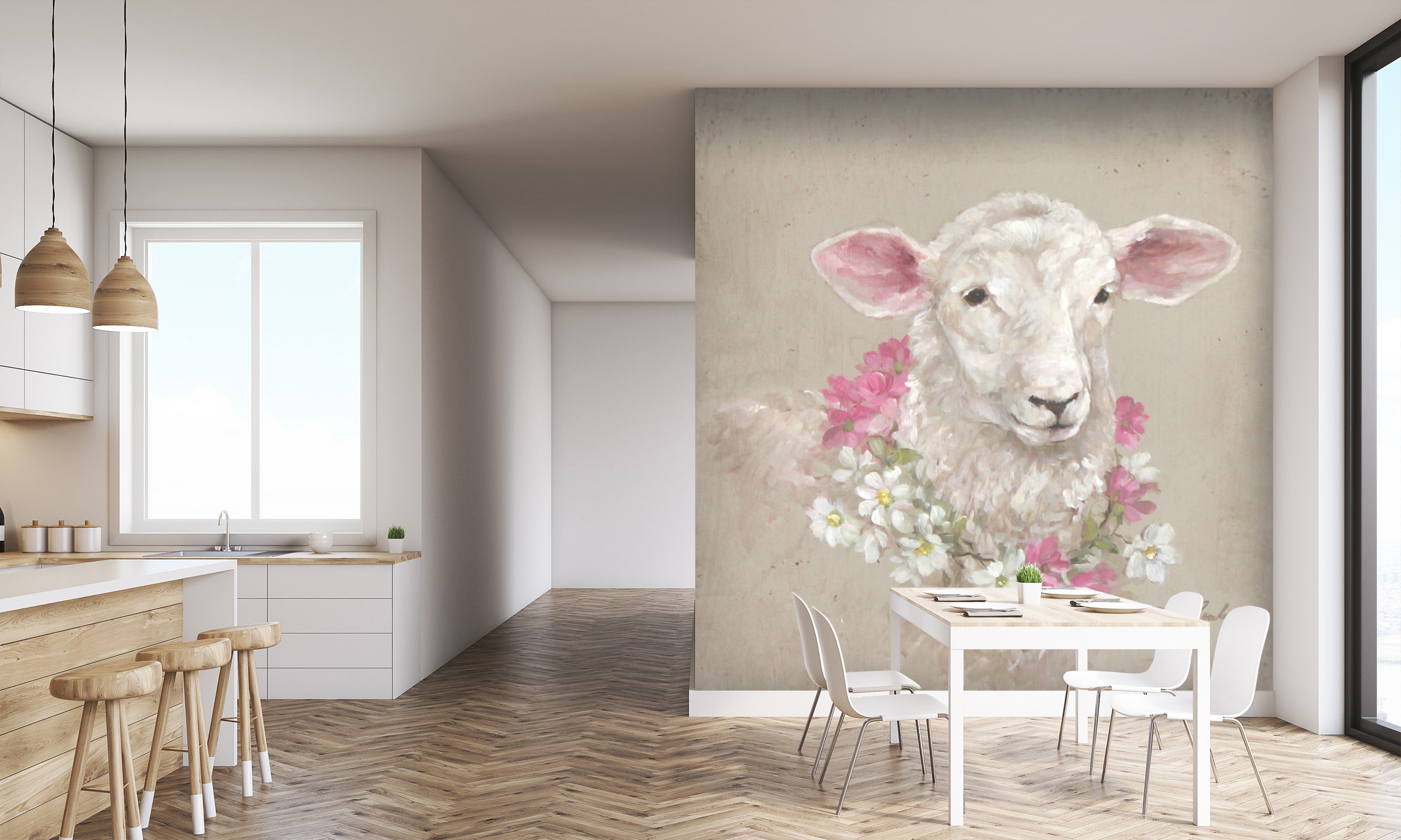 3D Wreath Sheep 3193 Debi Coules Wall Mural Wall Murals