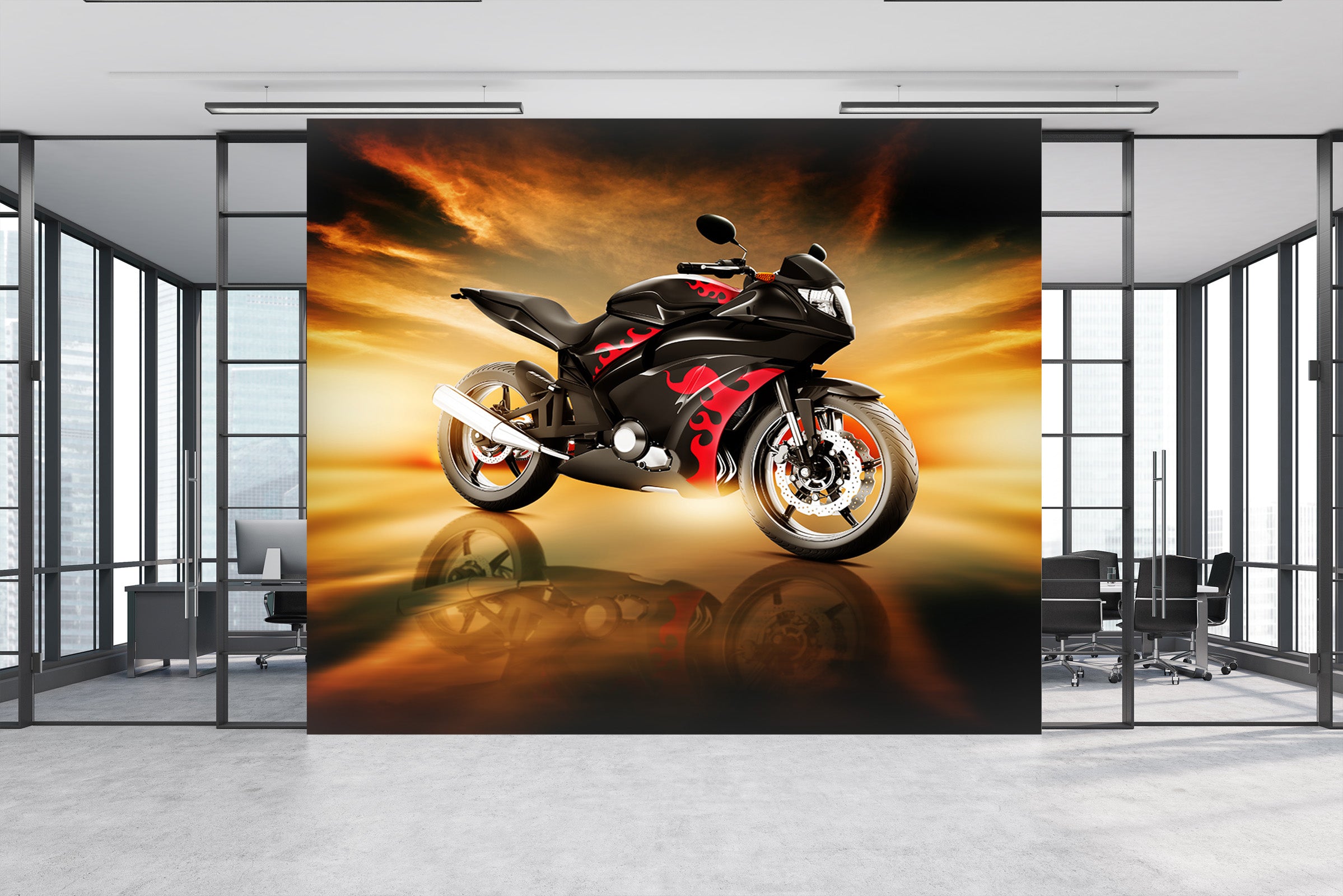 3D Sunset Motorcycle 030 Vehicle Wall Murals