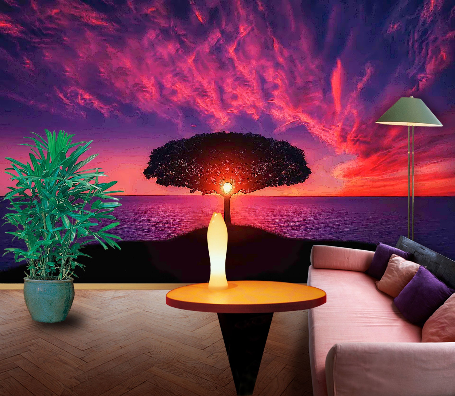 3D Pink Clouds Trees 91100 Alius Herb Wall Mural Wall Murals