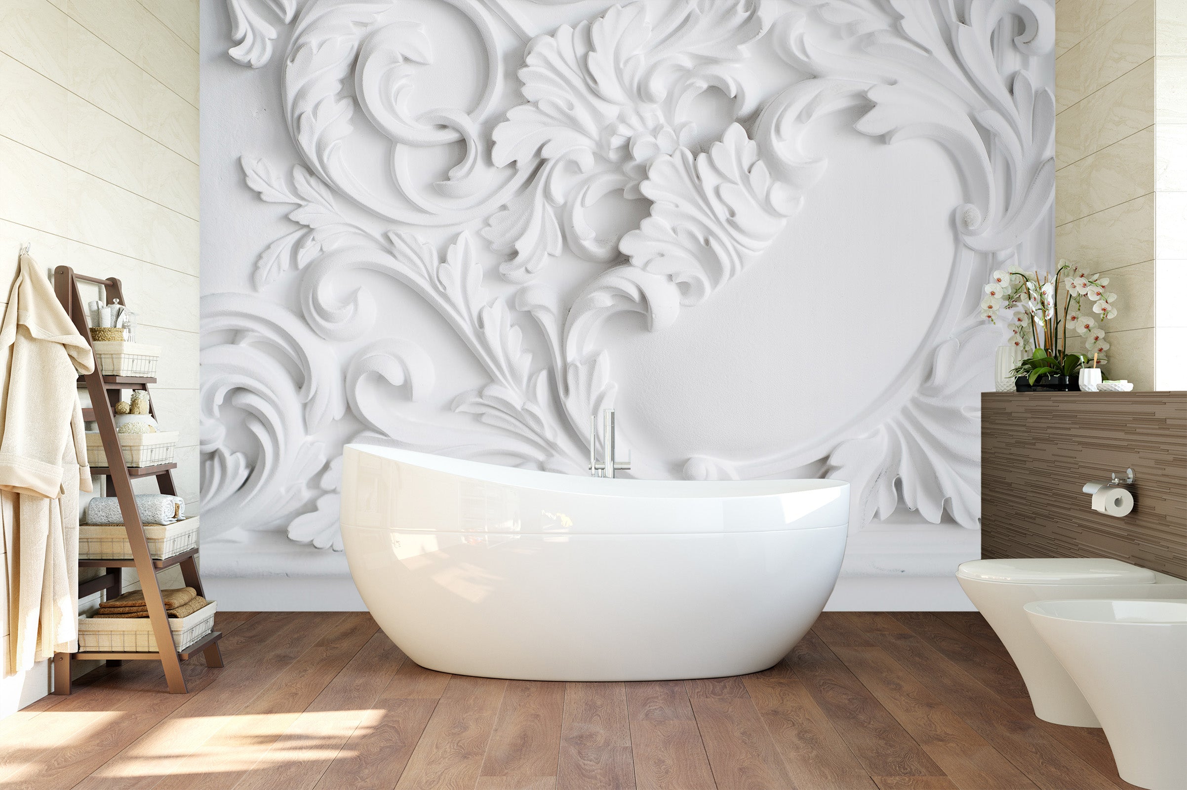 3D White Engraving 1634 Wall Murals