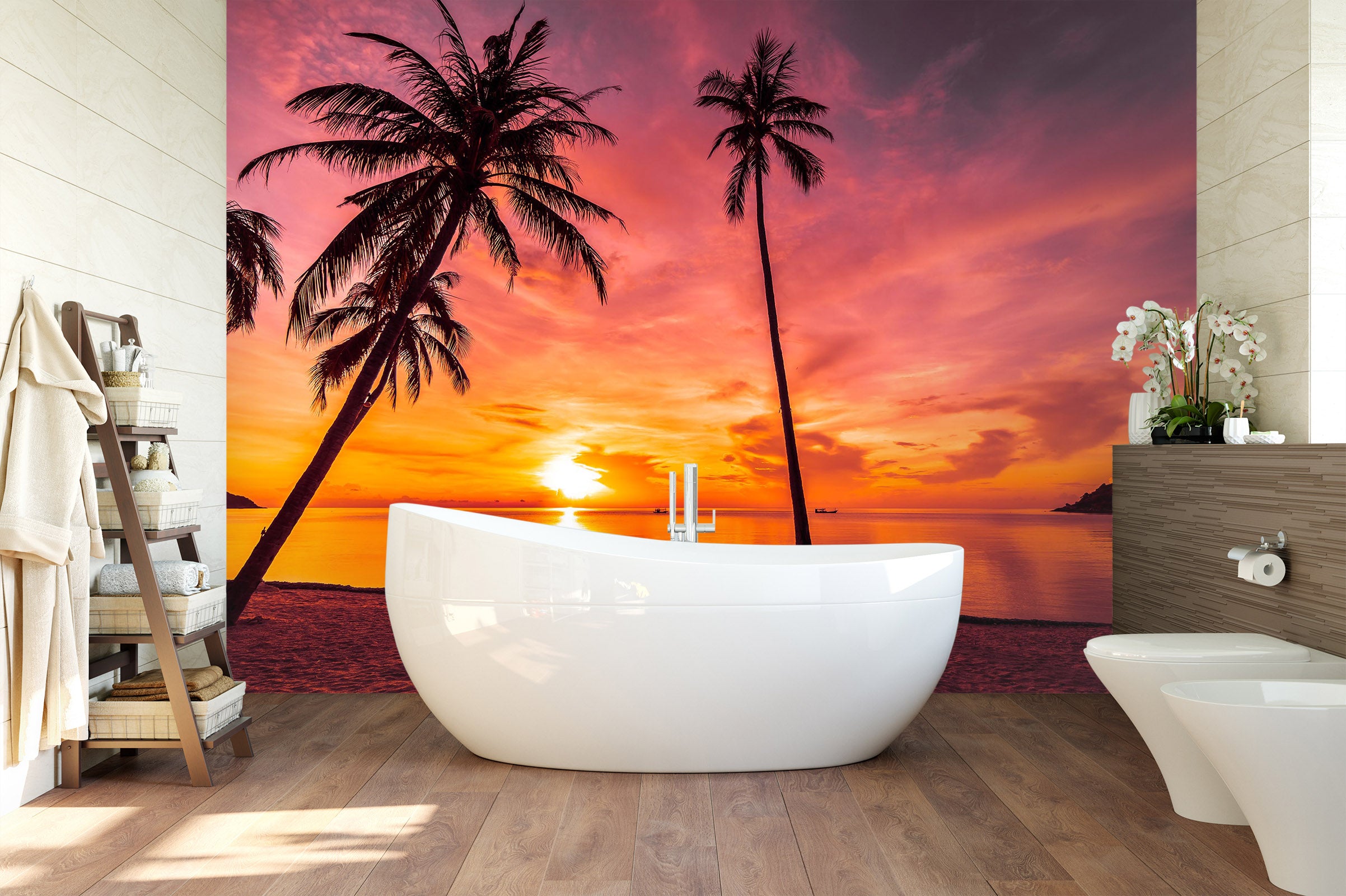 3D Sunset Sea Tree 125 Wall Murals