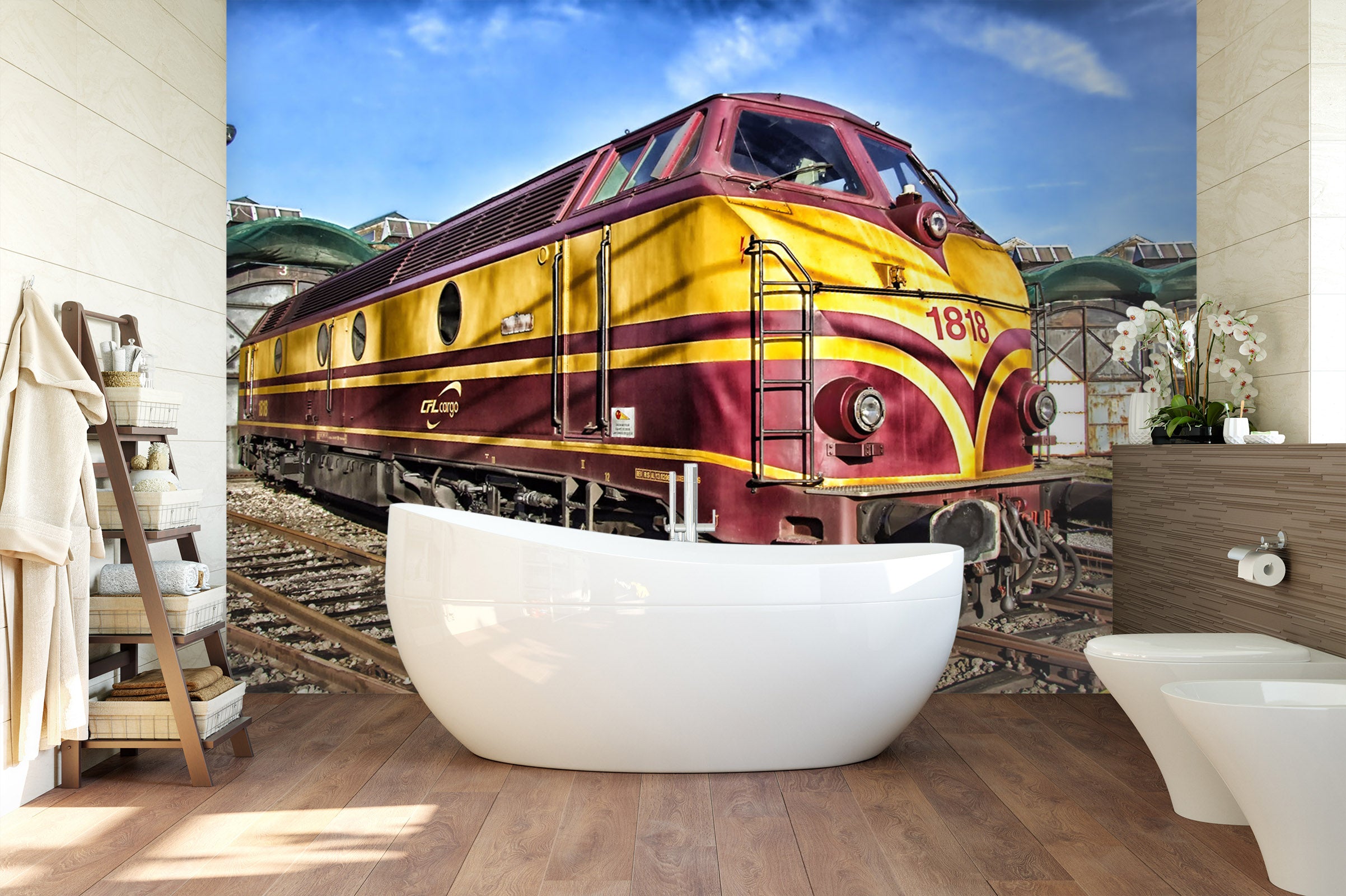 3D Red Train Railway 045 Vehicle Wall Murals