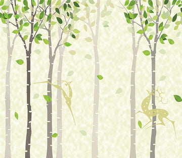 3D Green Tree Deer 842 Wallpaper AJ Wallpaper 