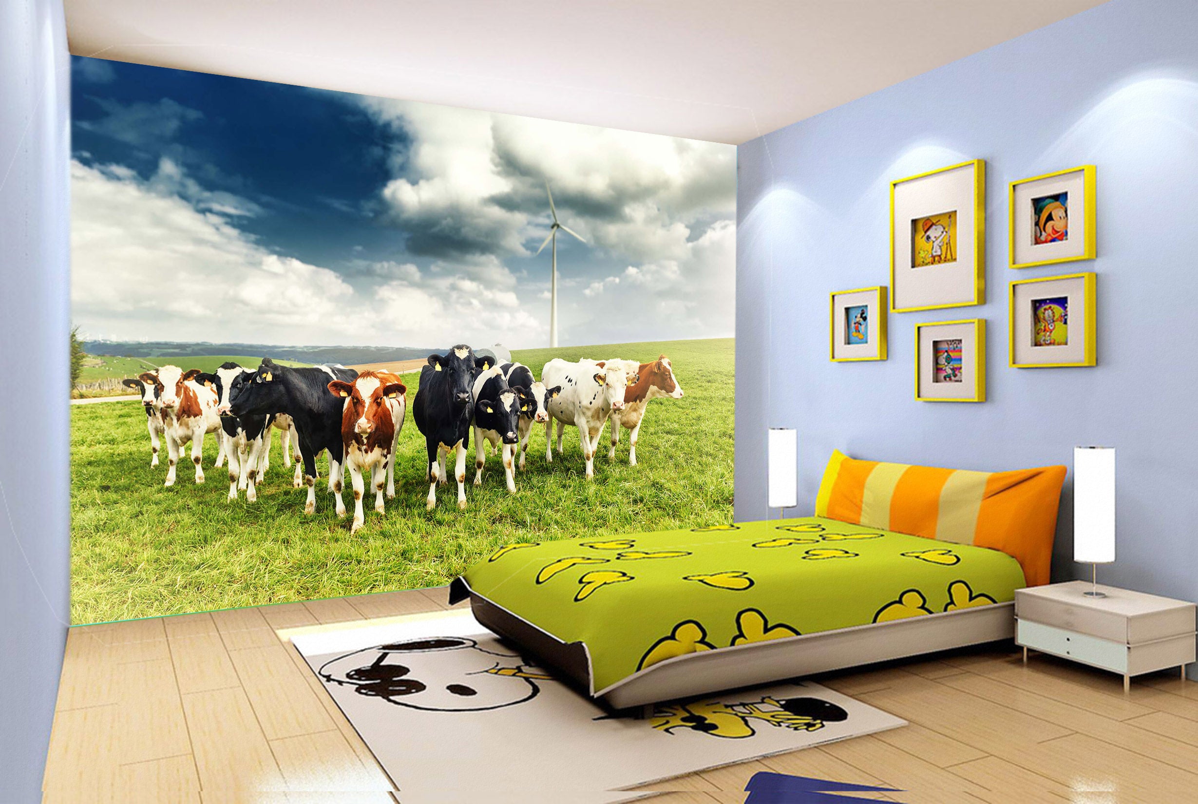 3D Windmill Cow 297 Wall Murals