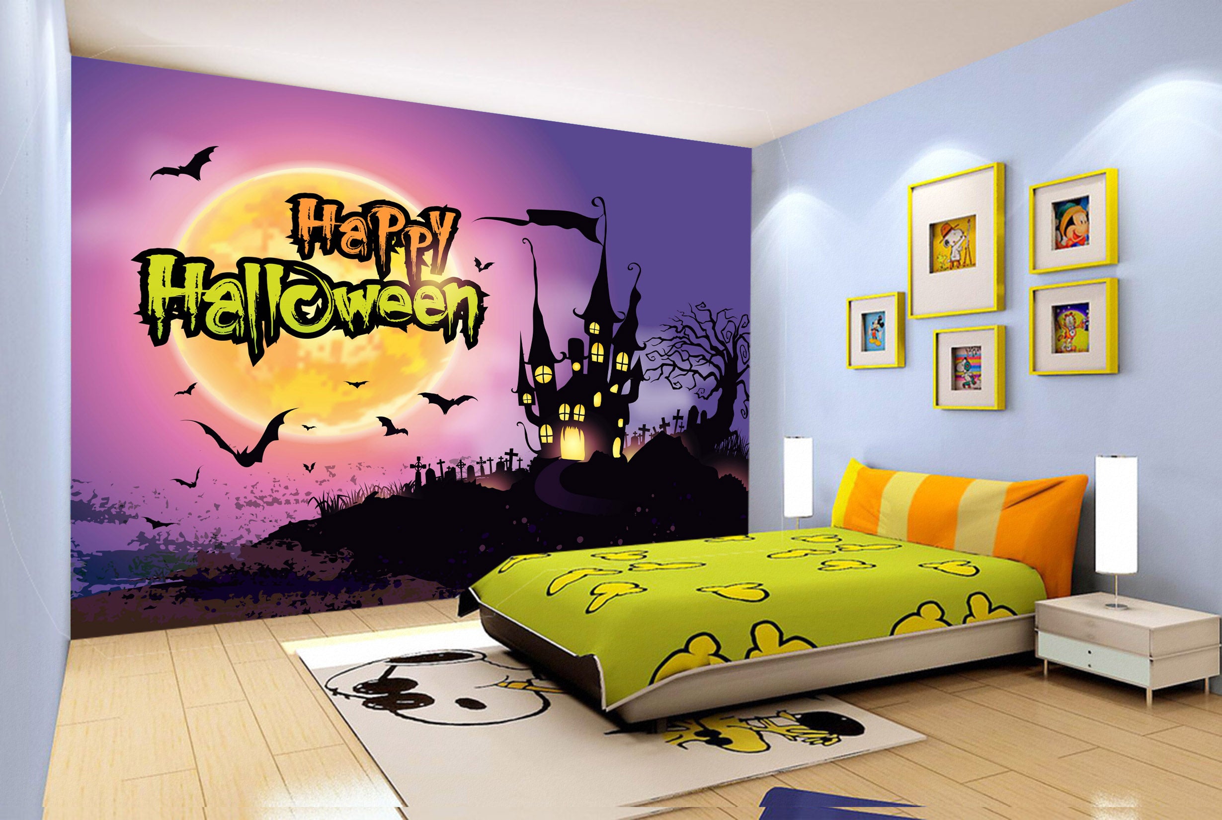 3D Bat Castle 1002 Halloween Wall Murals