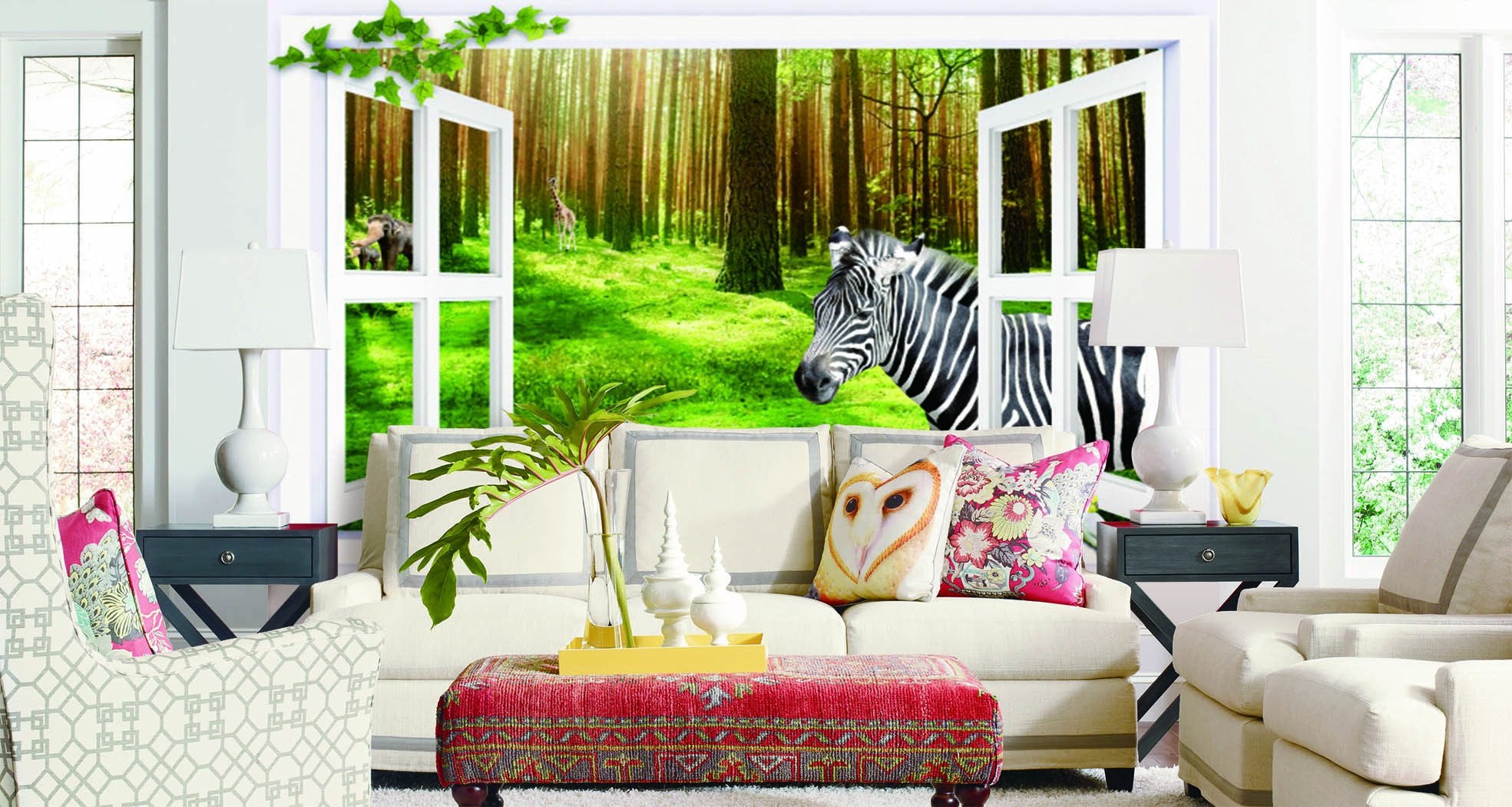 3D Zebra Shrub Forest 056 Wallpaper AJ Wallpaper 