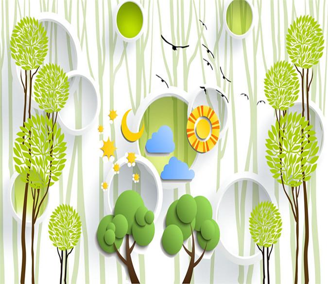 3D Dainty Green Trees 043 Wallpaper AJ Wallpaper 