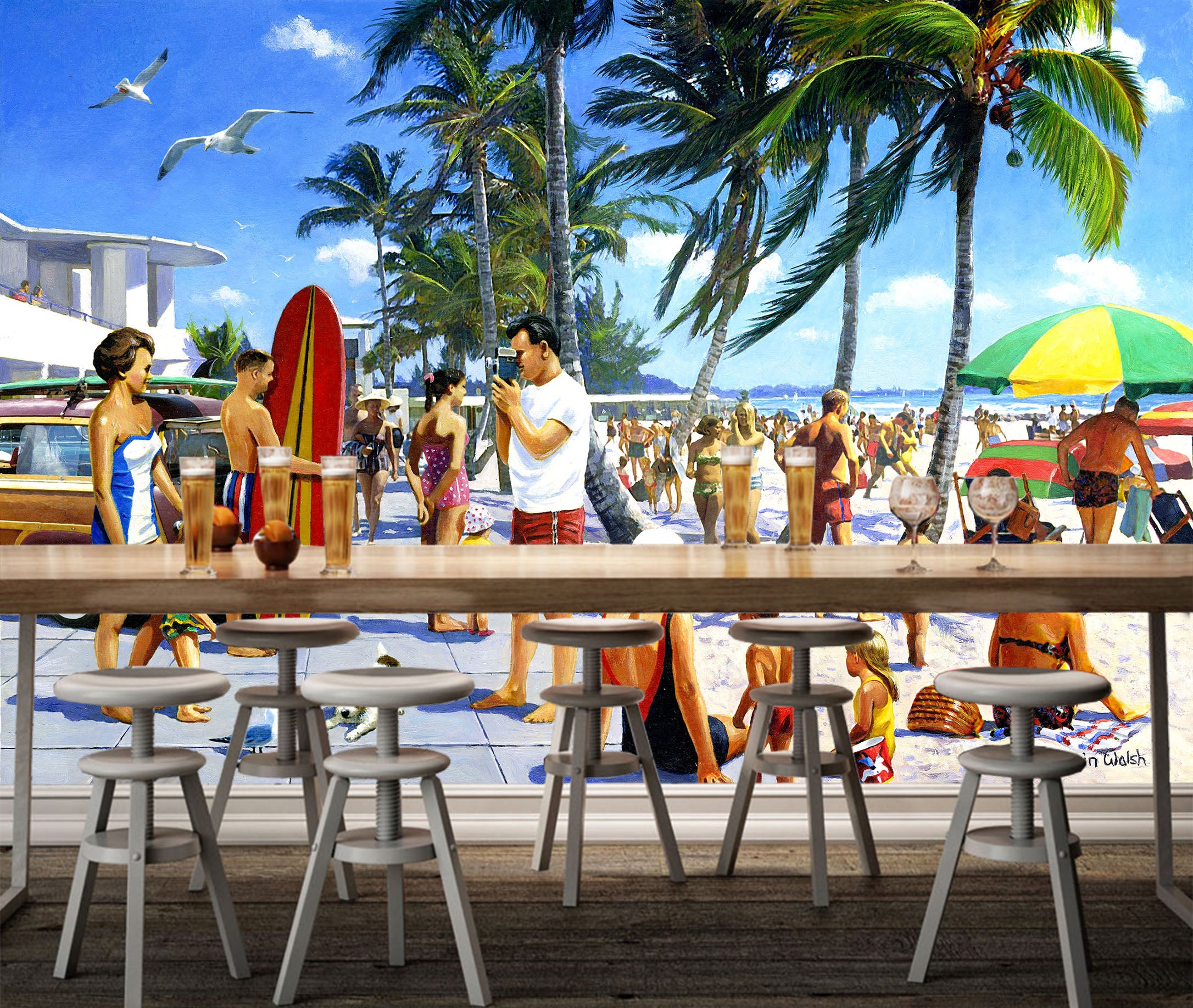 3D Beach Surfboard 121 Kevin Walsh Wall Mural Wall Murals