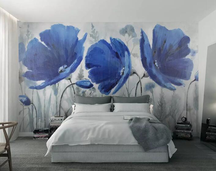 3D Blue Flowers 024 Wall Murals Wallpaper AJ Wallpaper 2 