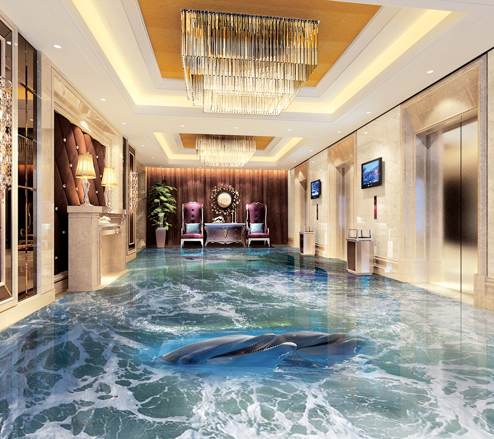 3D Waves Dolphin 565 Floor Mural  Wallpaper Murals Rug & Mat Print Epoxy waterproof bath floor