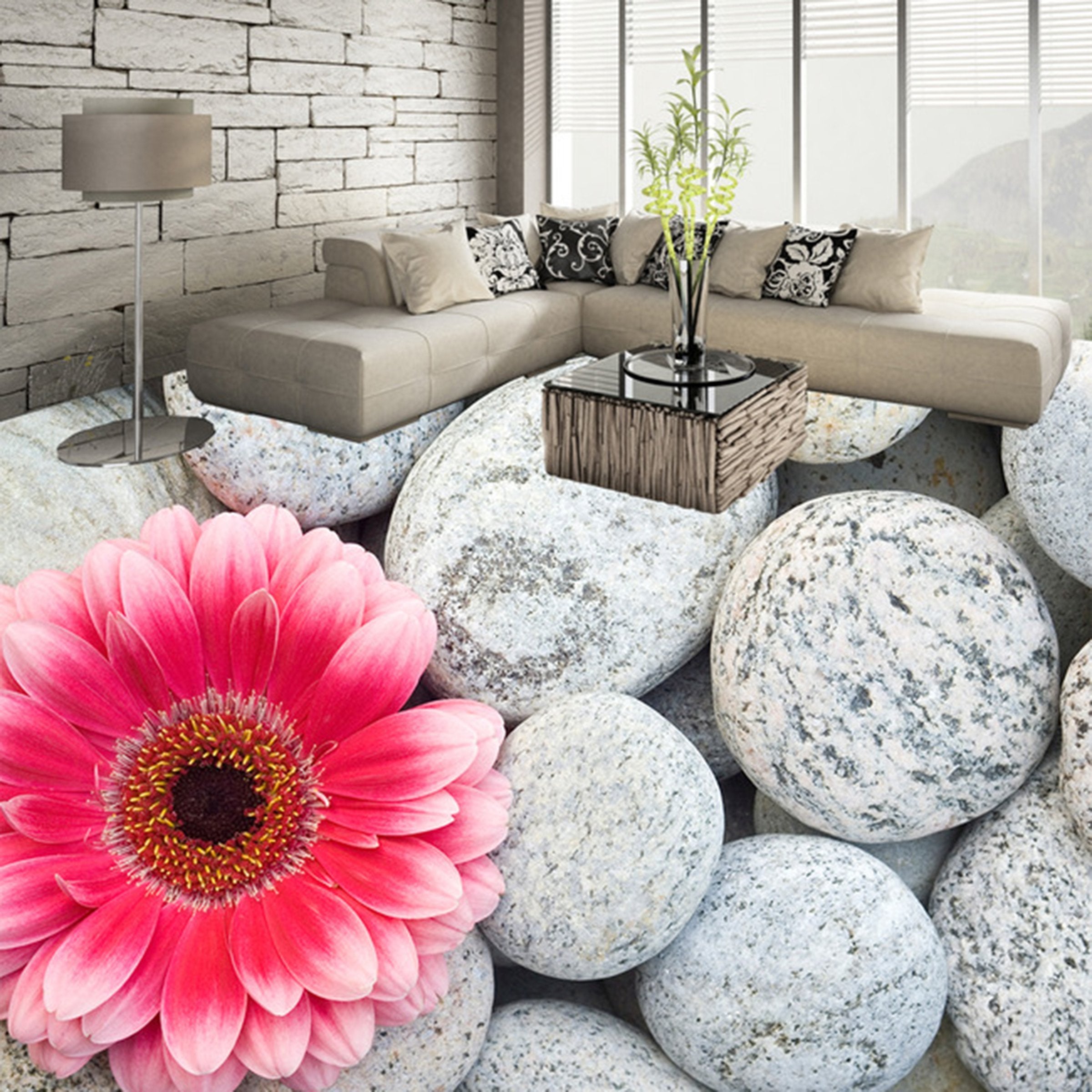 3D Flower Stone WG159 Floor Mural Wallpaper AJ Wallpaper 2 