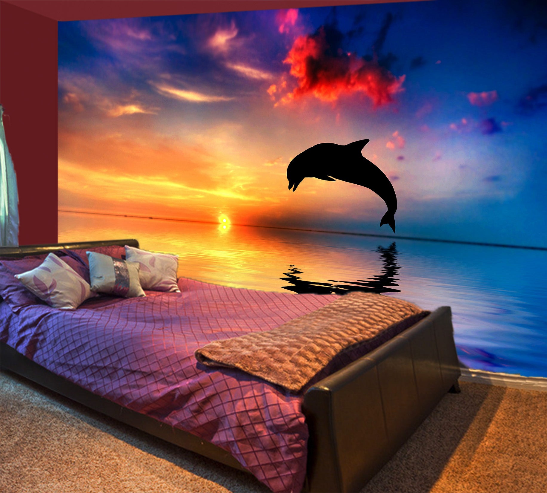 3D Sunset Dolphin 1025 Wall Murals