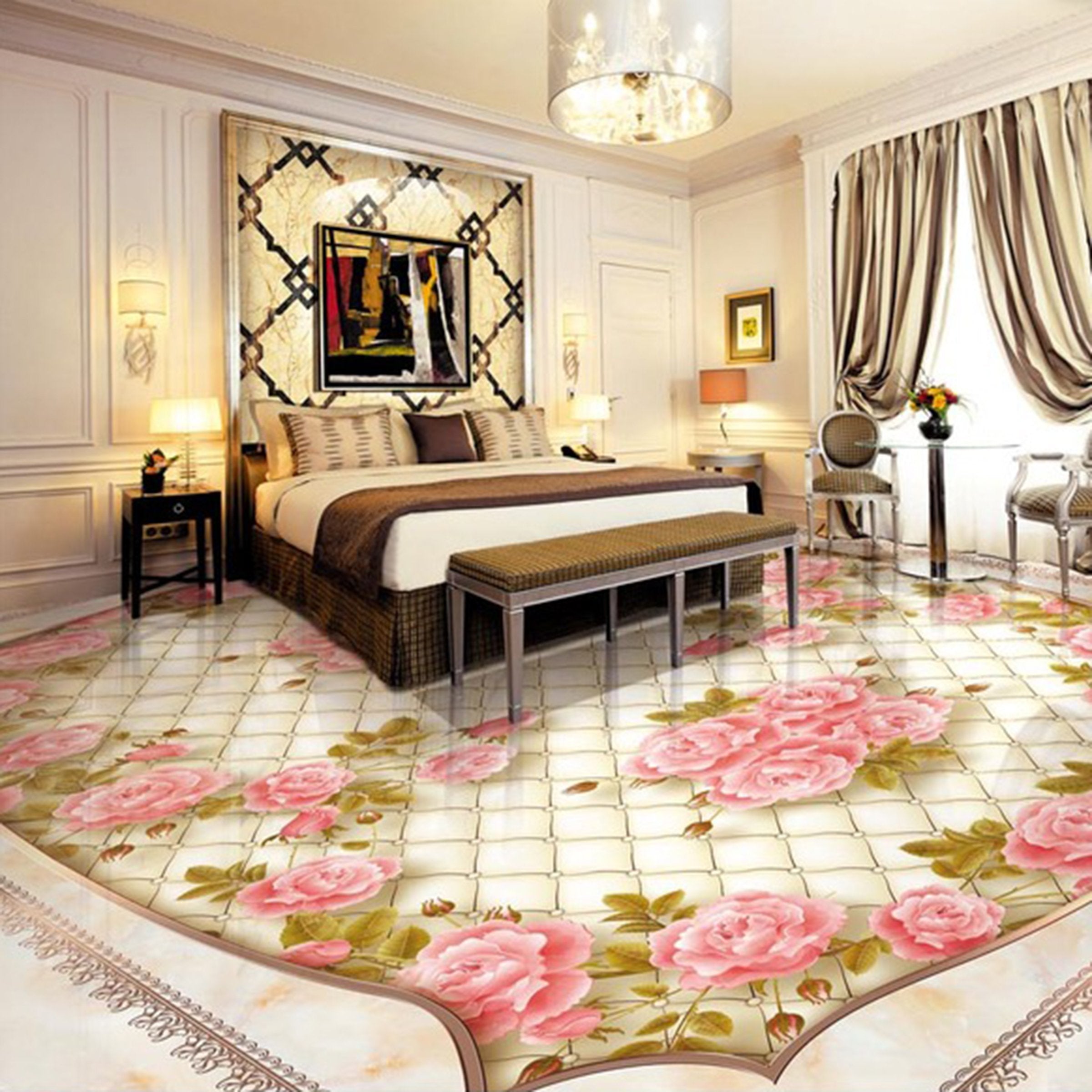 3D Pink Rose WG155 Floor Mural Wallpaper AJ Wallpaper 2 