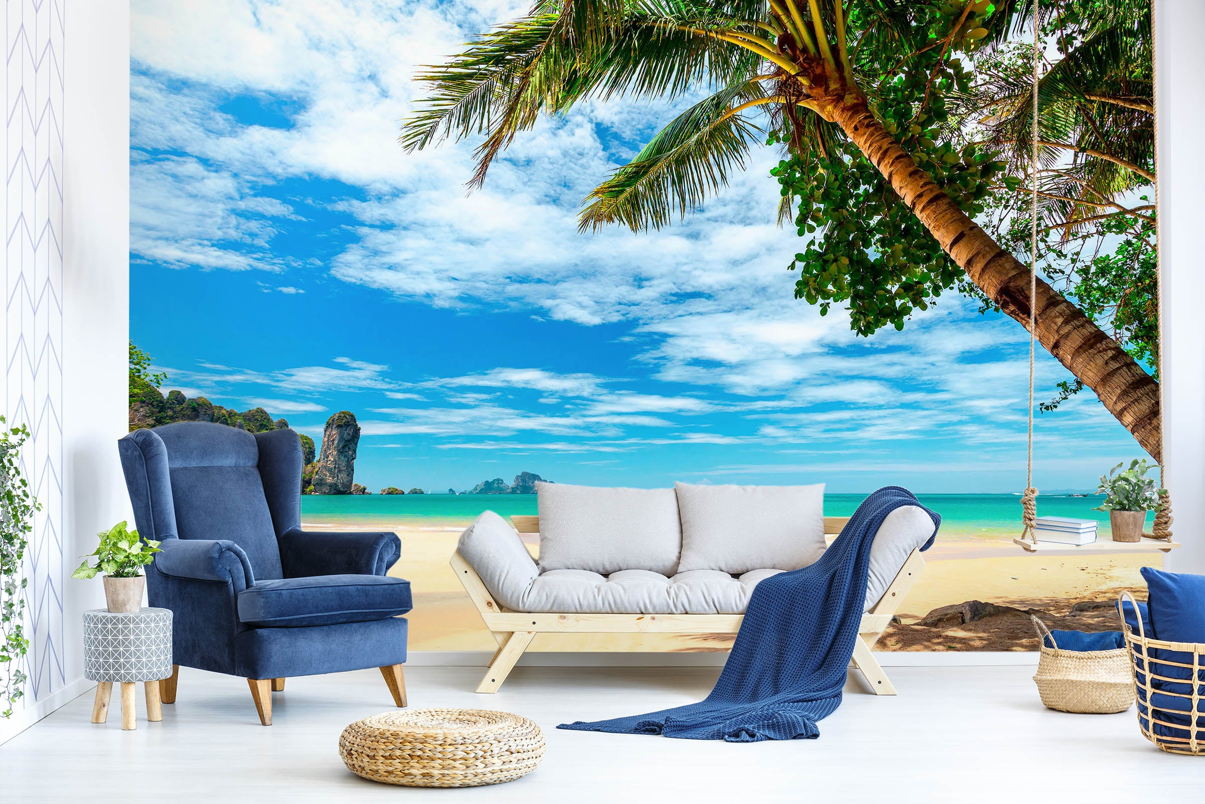 3D Seaside Beach Coconut Tree 57072 Wall Murals
