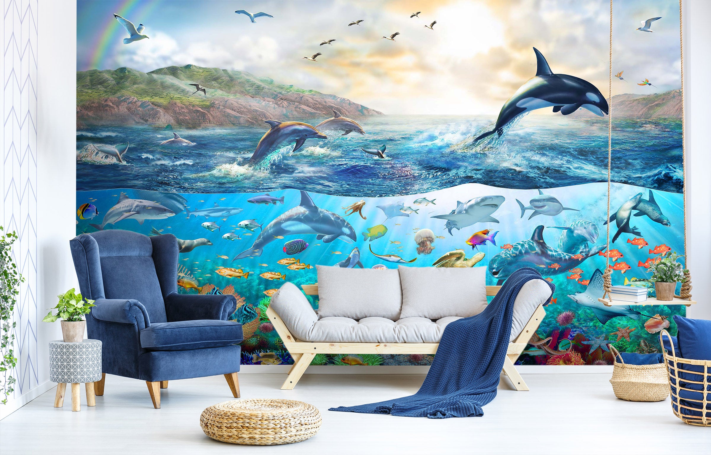 3D Dolphin Jumping 1408 Adrian Chesterman Wall Mural Wall Murals