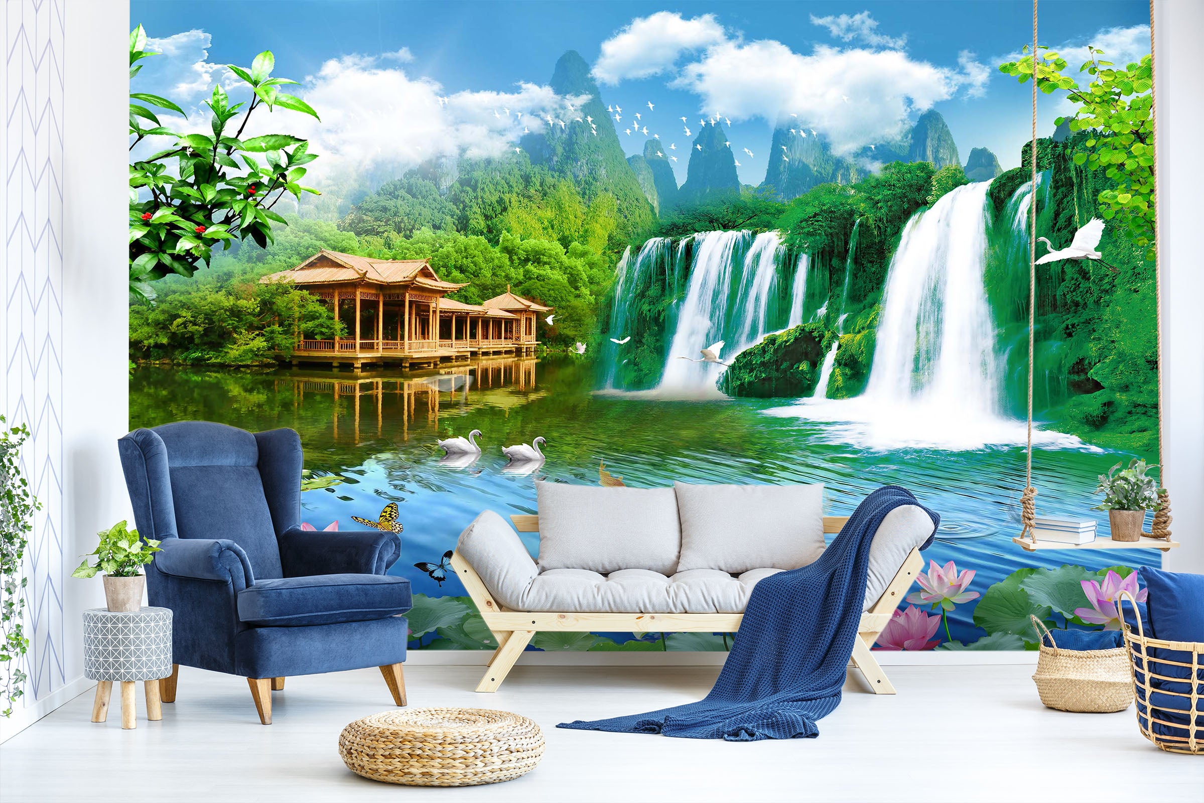 3D Running Water1424 Wall Murals