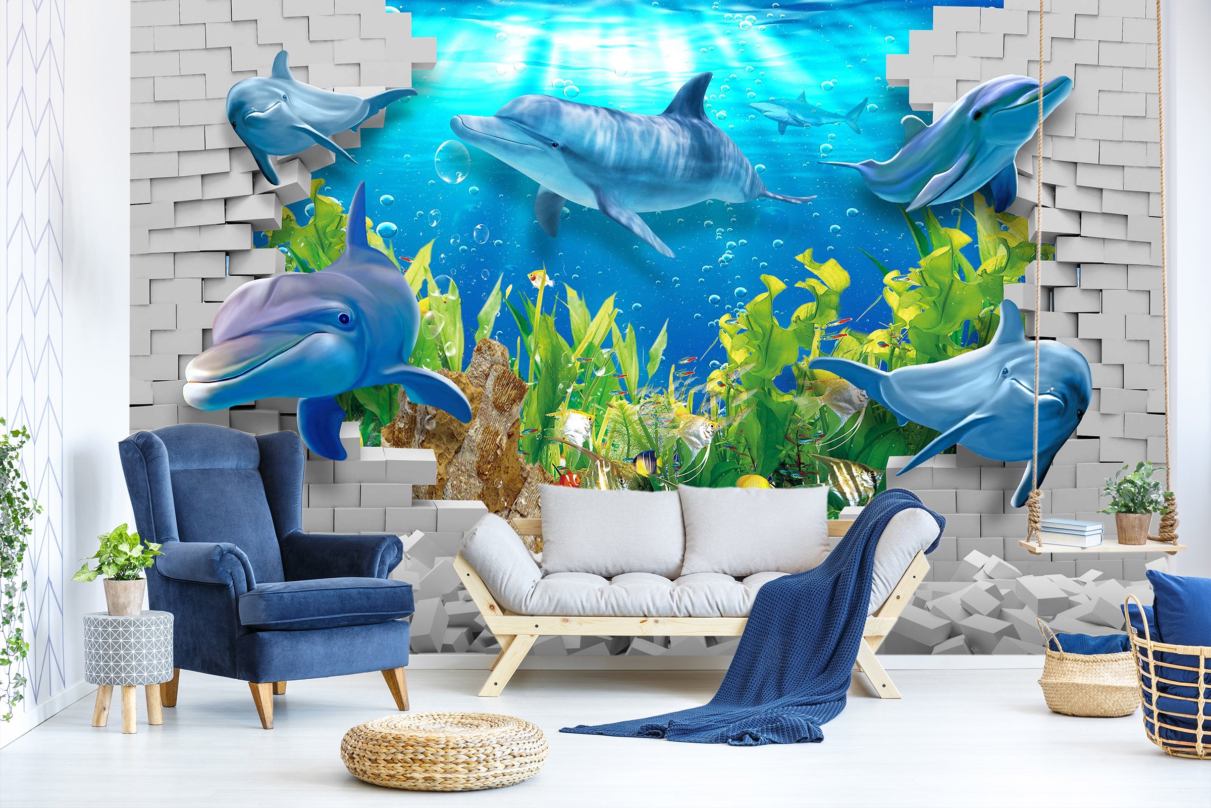 3D Undersea Dolphin 1428 Wall Murals