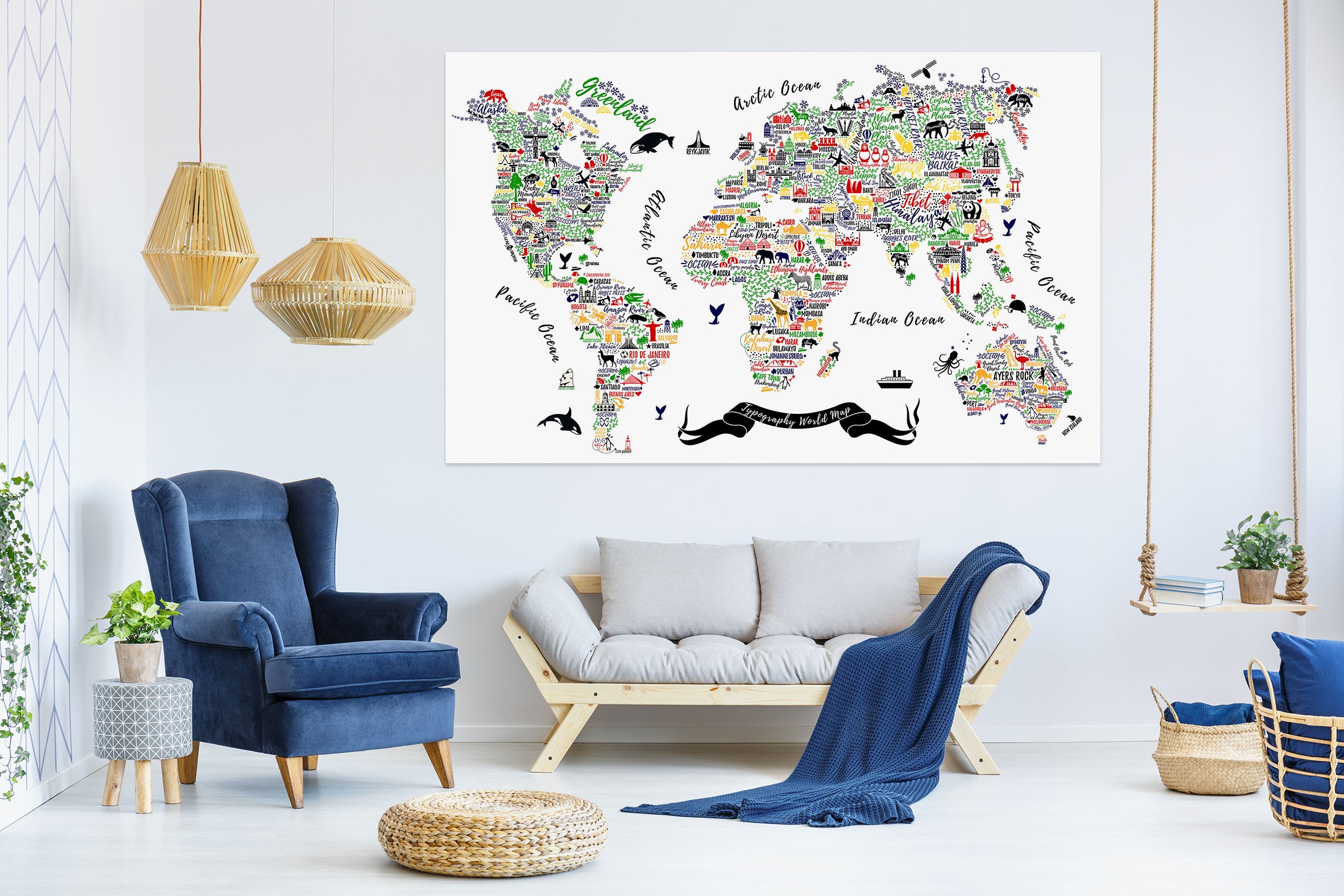 3D Color Painting 234 World Map Wall Sticker