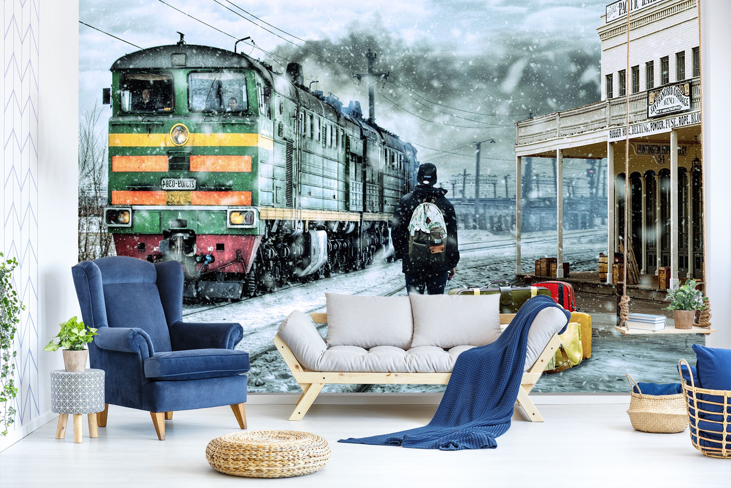 3D Snowing Train 264 Vehicle Wall Murals