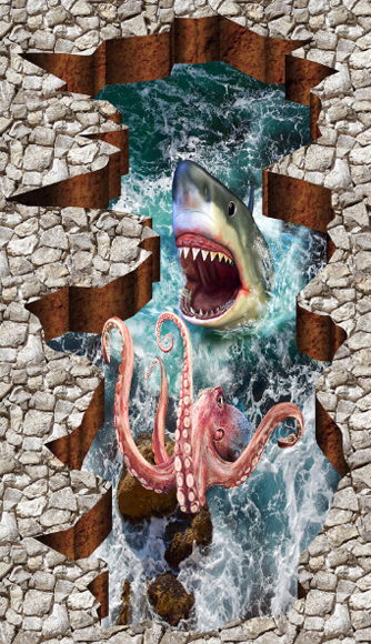 3D Squid And Shark Floor Mural Wallpaper AJ Wallpaper 2 