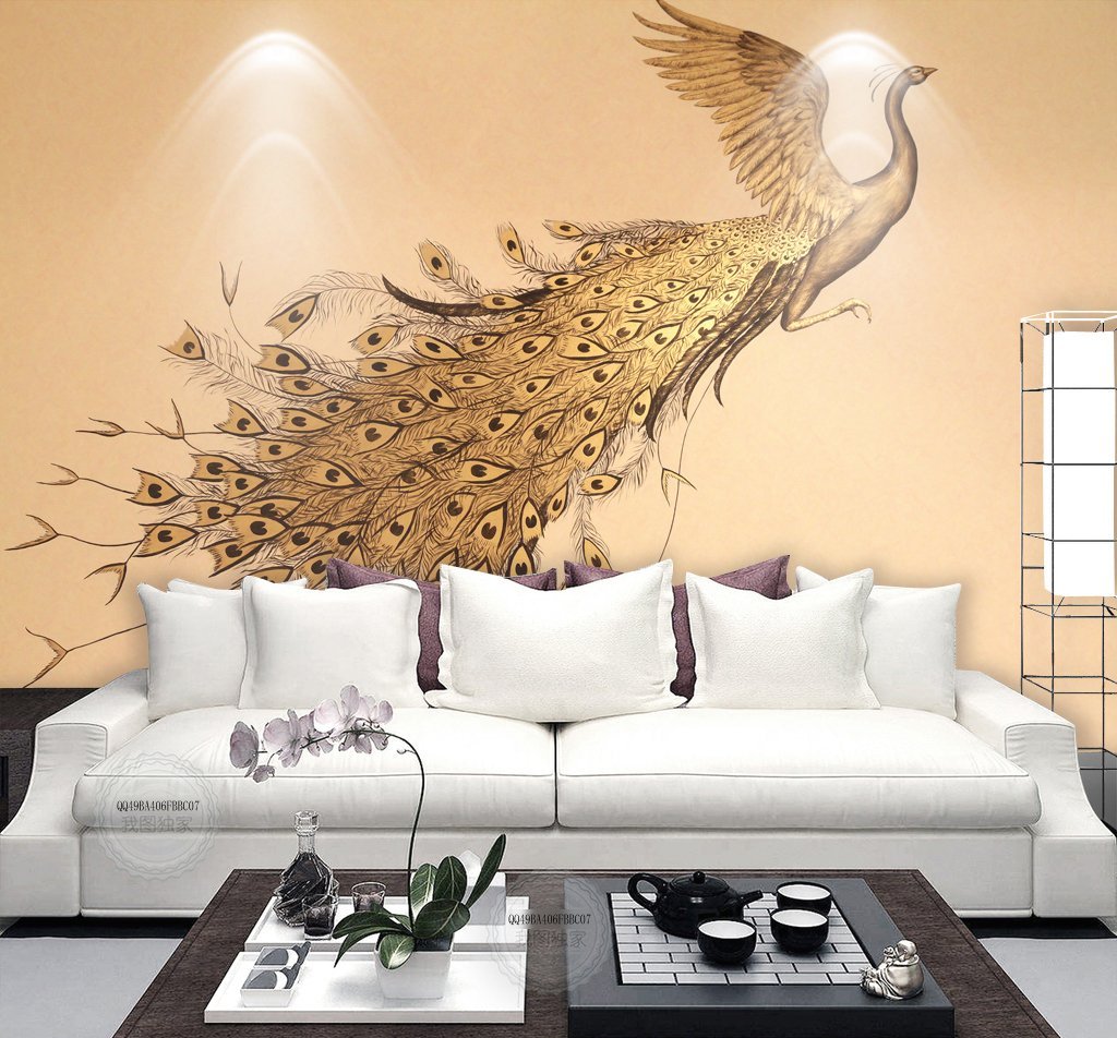 3D Golden Peacock 473 Wall Murals Wallpaper AJ Wallpaper 2 