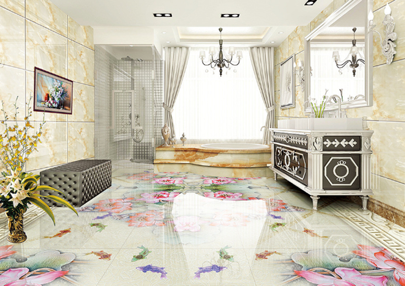 3D Lotus Pond Floor Mural Wallpaper AJ Wallpaper 2 