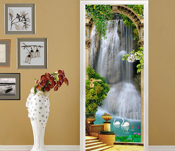 3D carp lotus goose door mural Wallpaper AJ Wallpaper 