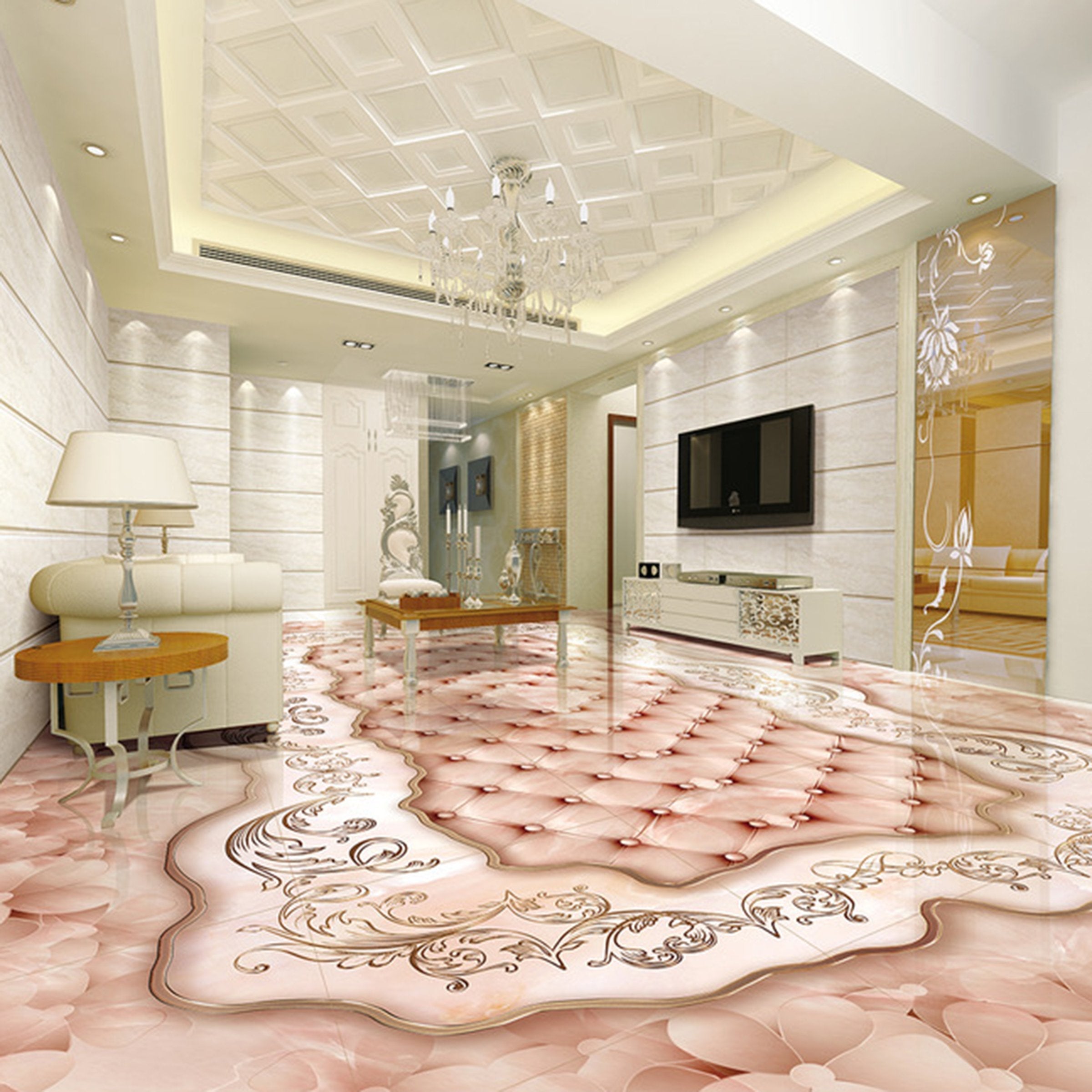 3D Pink Lace WG026 Floor Mural Wallpaper AJ Wallpaper 2 