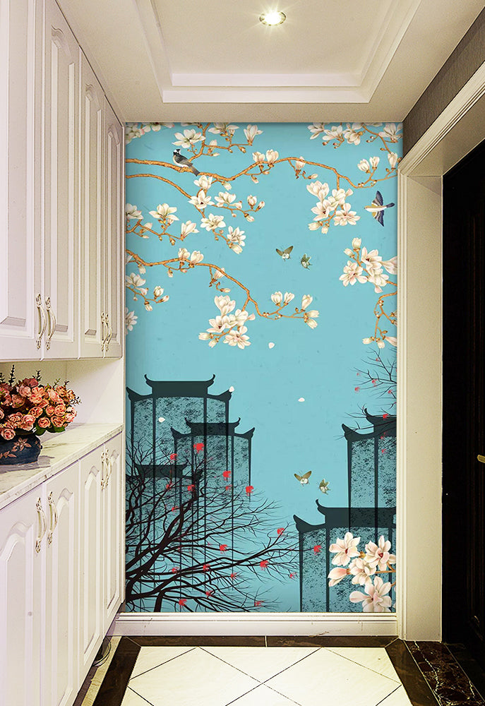 3D Plum Magpie Flying WC847 Wall Murals