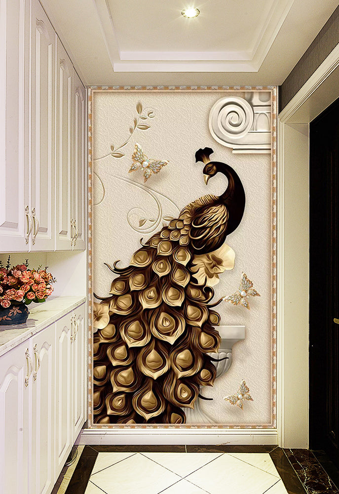 3D Metal Peacock WC848 Wall Murals