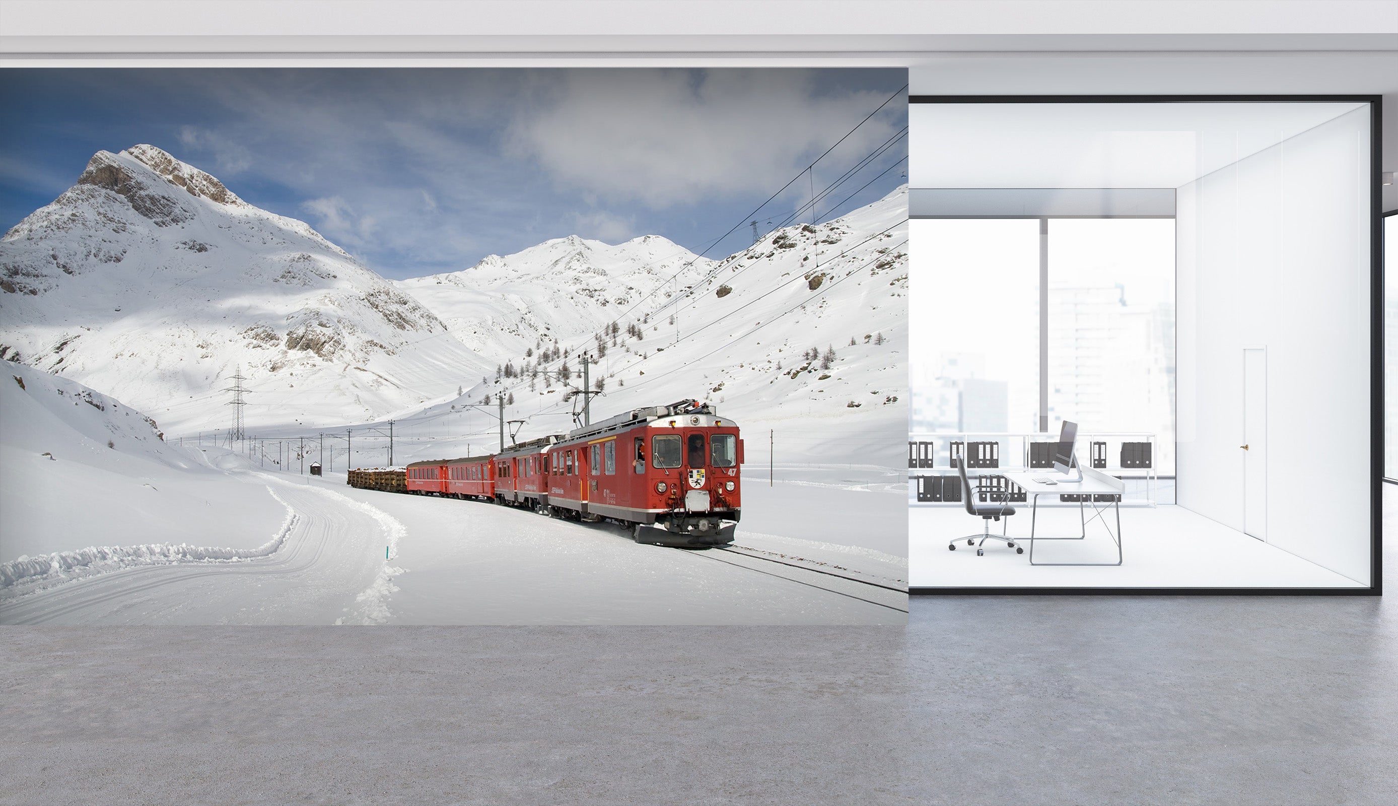 3D White Snow Train 042 Vehicle Wall Murals