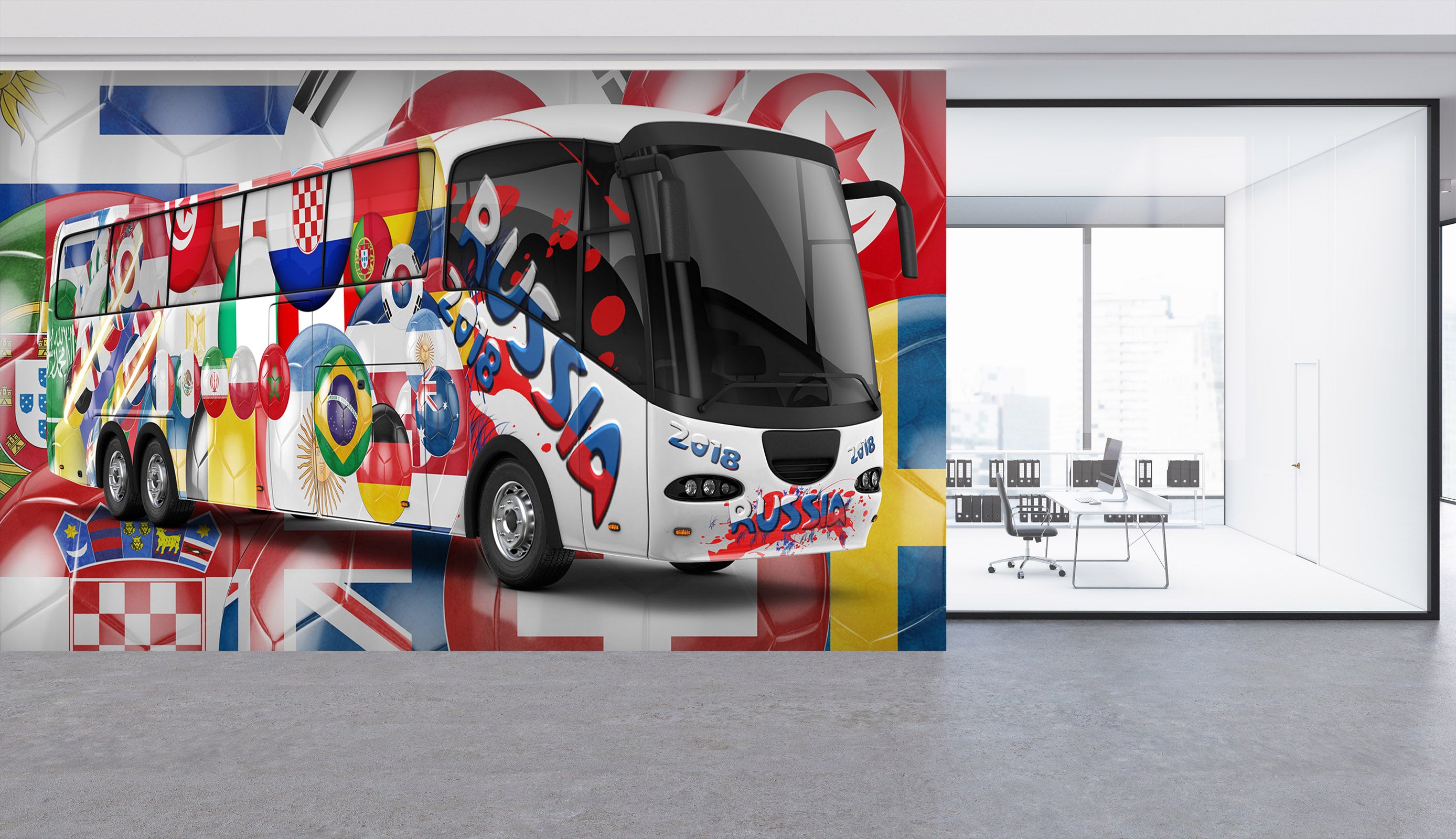 3D Color Pattern Bus 040 Vehicle Wall Murals