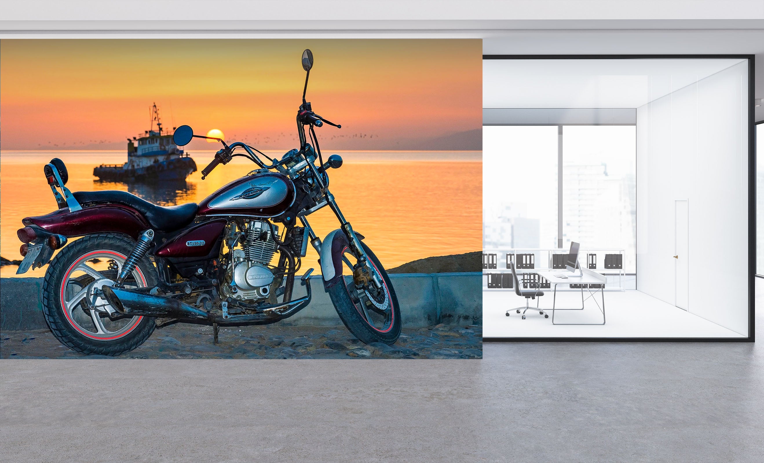 3D Dusk Motorcycle 281 Vehicle Wall Murals