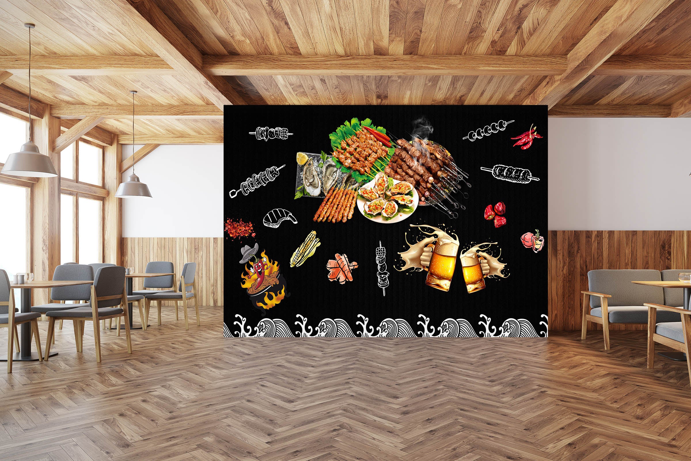 3D Barbecue Beer 3028 Wall Murals