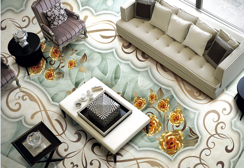 3D Golden Flowers Floor Mural Wallpaper AJ Wallpaper 2 