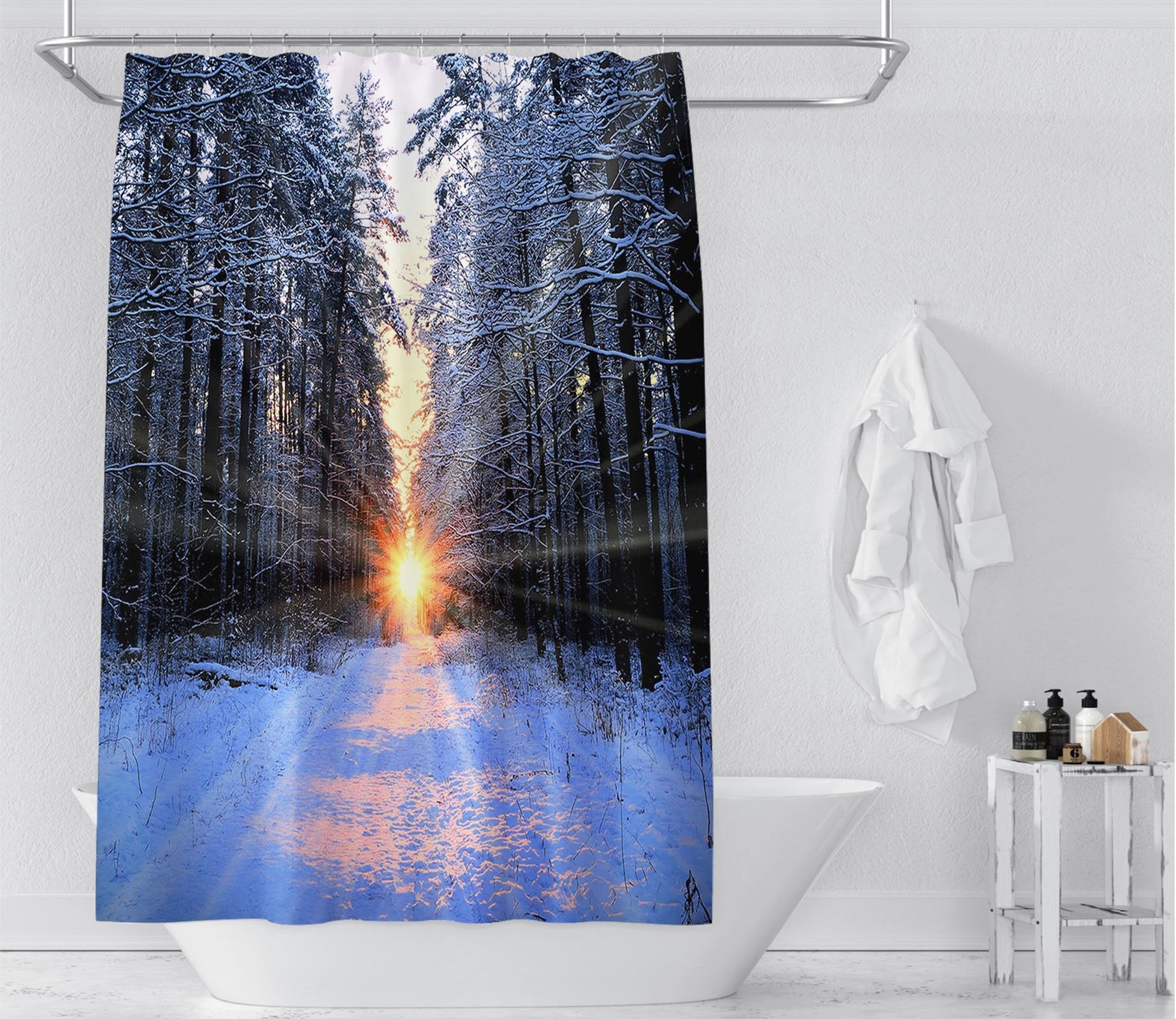 3D Sunset Snow 036 Shower Curtain 3D Shower Curtain AJ Creativity Home 