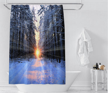 3D Sunset Snow 036 Shower Curtain 3D Shower Curtain AJ Creativity Home 