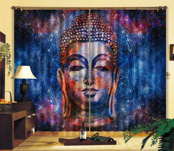 3D Buddha Head 062 Curtains Drapes Curtains AJ Creativity Home 
