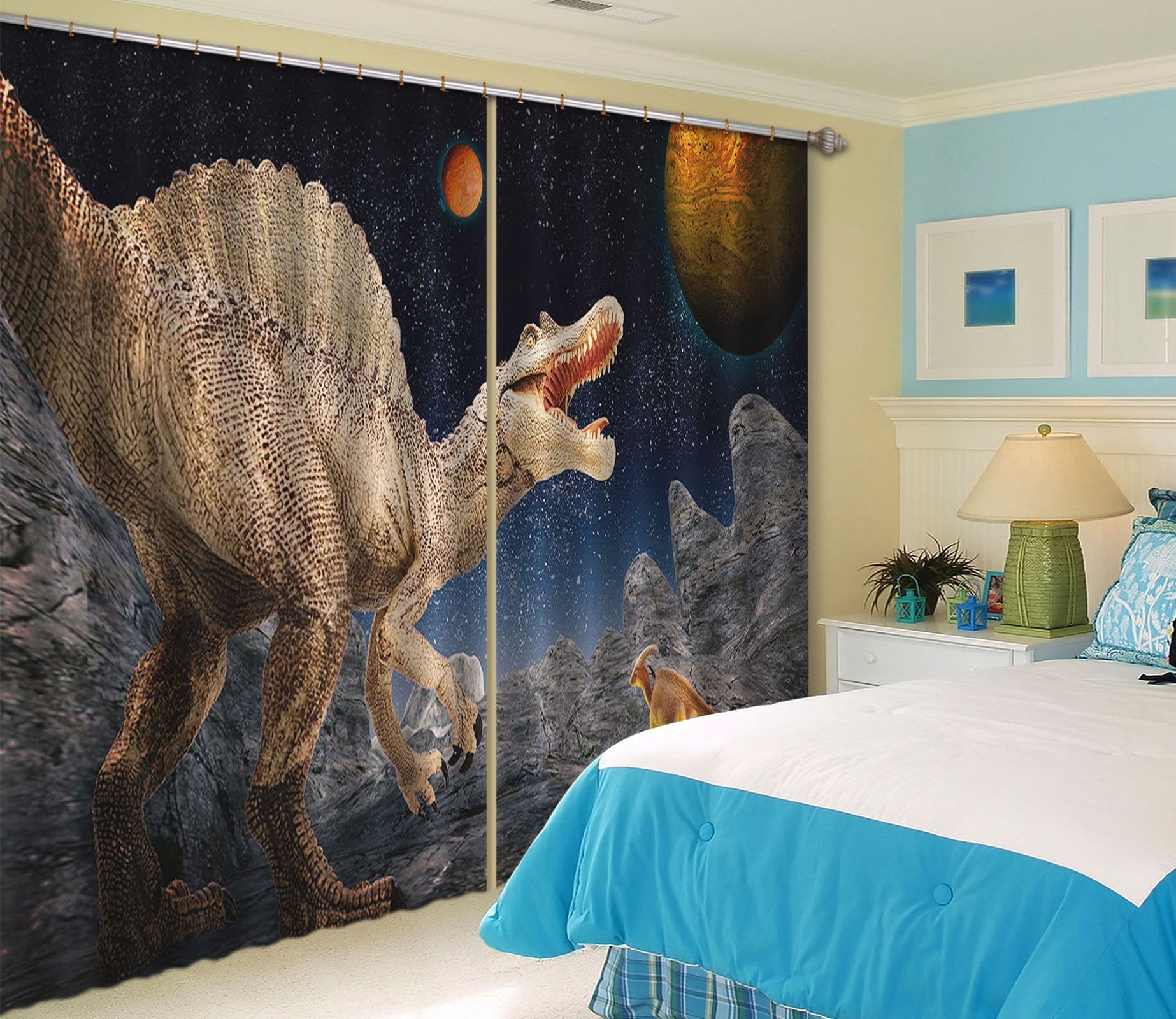 3D Planetary Dinosaur 154 Curtains Drapes Curtains AJ Creativity Home 