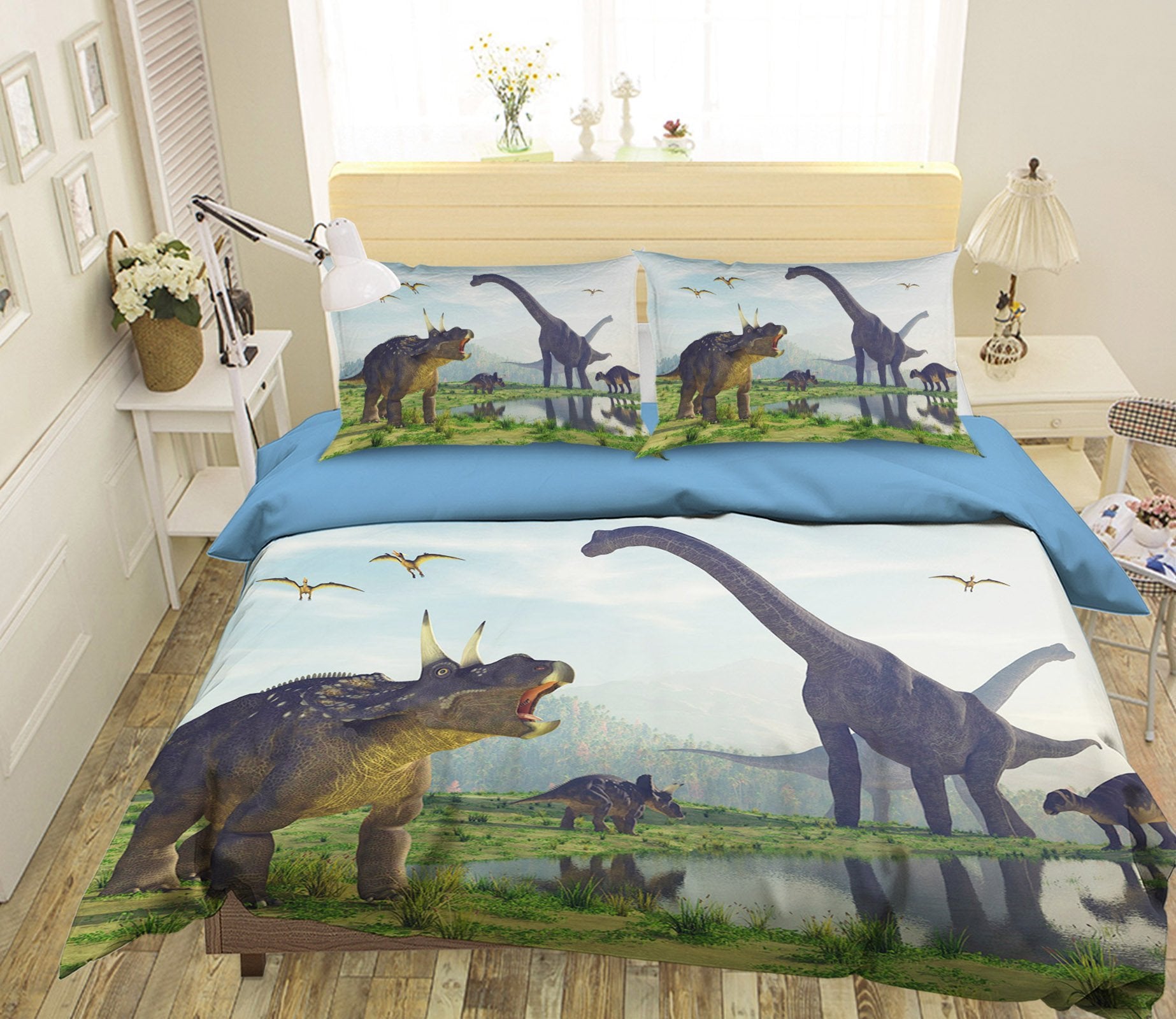 3D Brontosaurus Horned Dragon 099 Bed Pillowcases Quilt Wallpaper AJ Wallpaper 