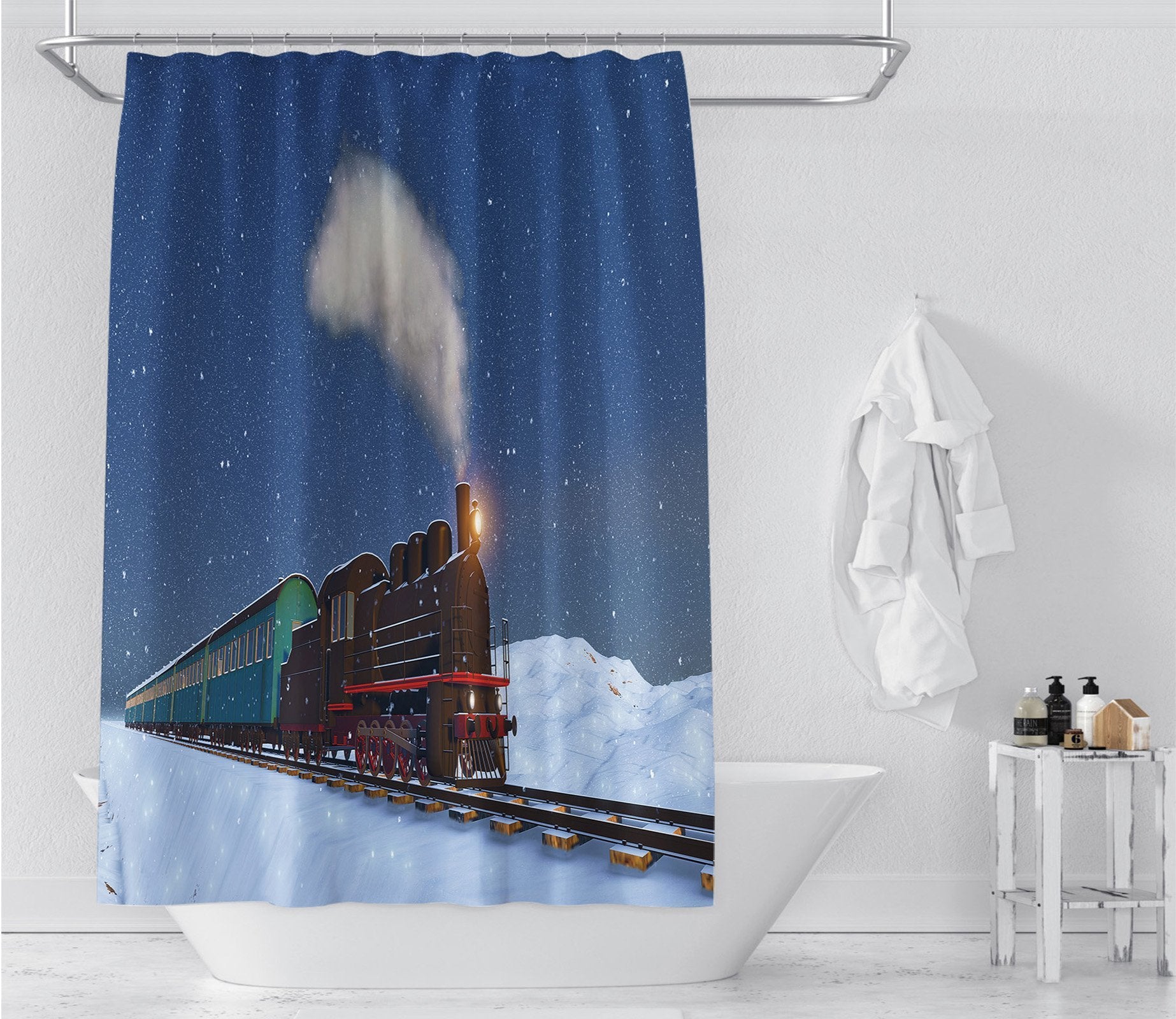 3D Train Smoke 038 Shower Curtain 3D Shower Curtain AJ Creativity Home 