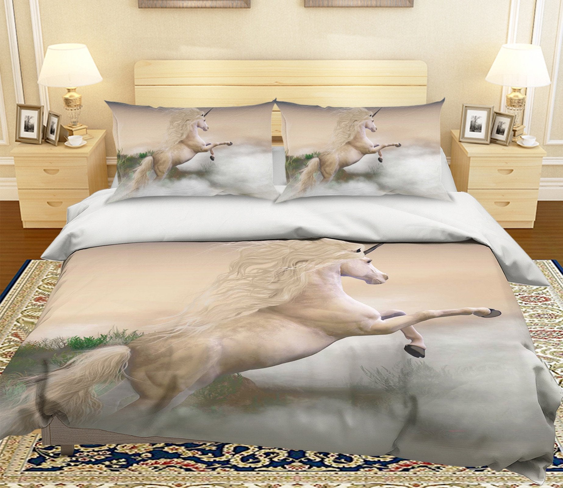 3D White Fog Unicorn 053 Bed Pillowcases Quilt Wallpaper AJ Wallpaper 