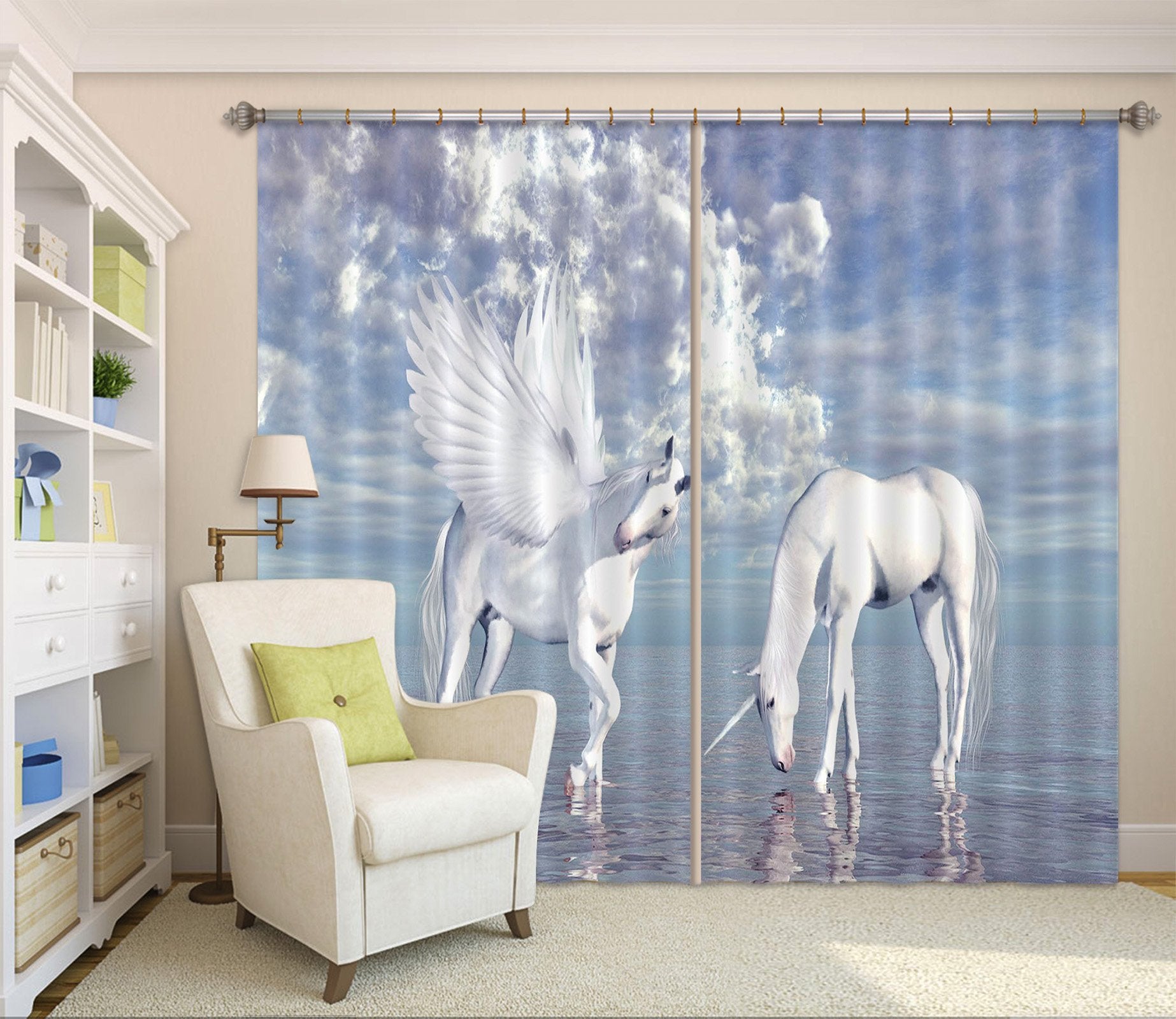 3D Drink Water Unicorns 103 Curtains Drapes Curtains AJ Creativity Home 