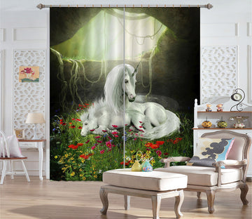 3D Flower Grass Unicorns 107 Curtains Drapes Curtains AJ Creativity Home 