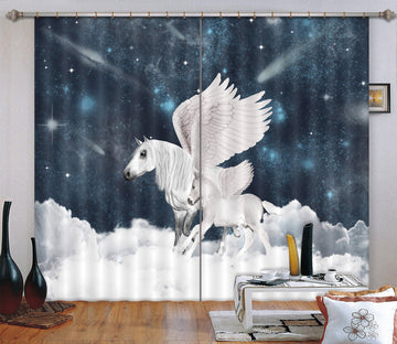 3D Star White Clouds Unicorns 100 Curtains Drapes Curtains AJ Creativity Home 