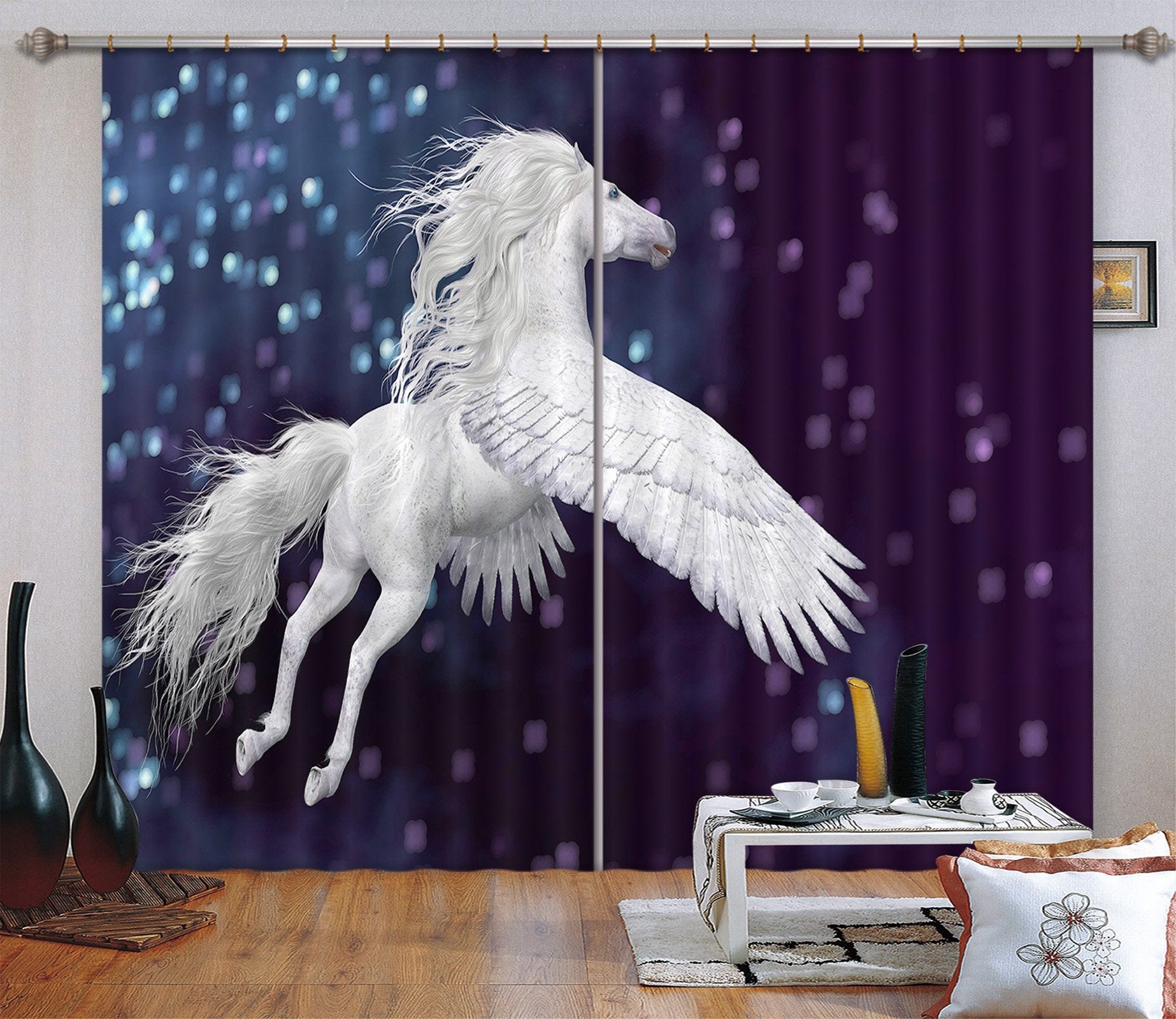 3D White Wings Unicorns 114 Curtains Drapes Curtains AJ Creativity Home 